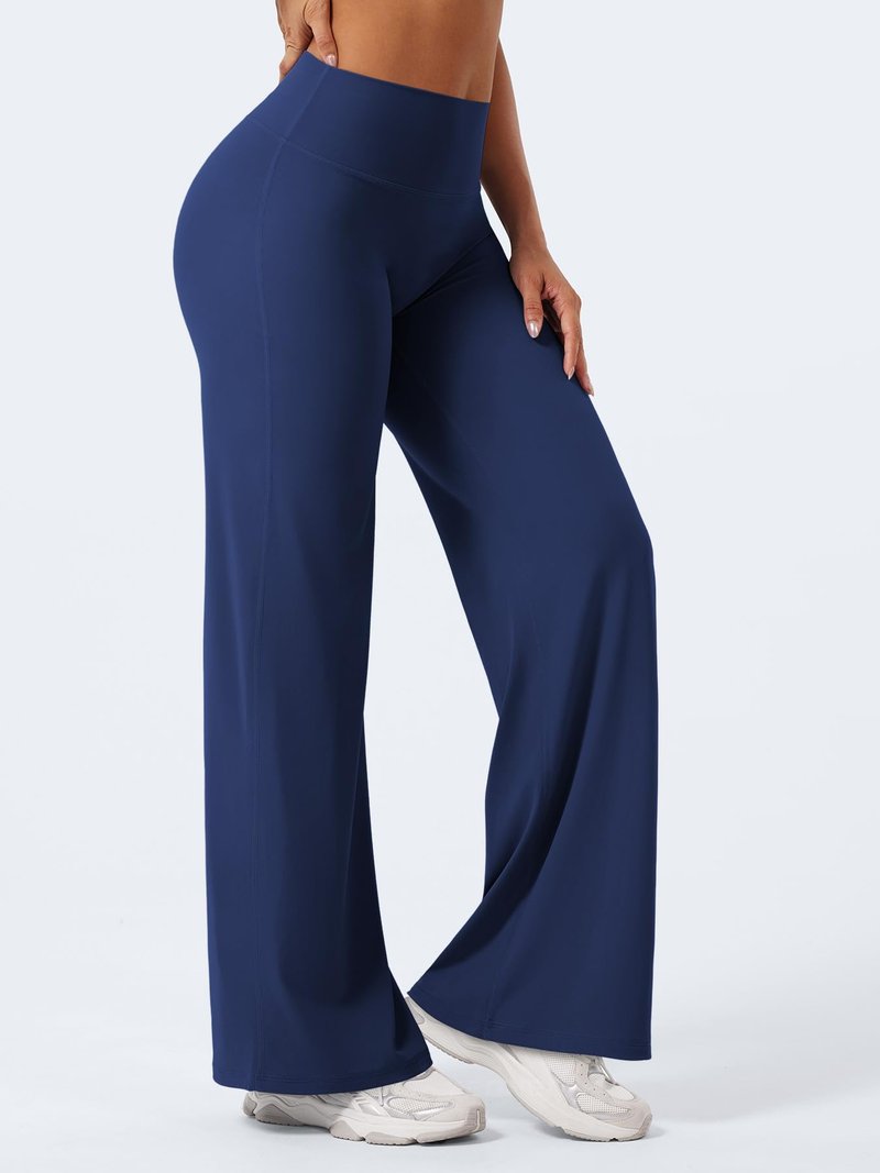 YEOREO Workout Leggings Womens No Front Seam Straight Leggings 31.5" Thin Fleece High Waist Buttery Eddiy Gym Yoga Pants Navy Blue L