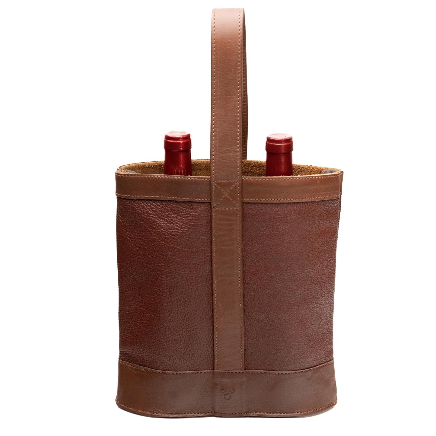 WESLEATH Double Wine Carrier Bag – Leather Wine Tote for Two Bottles with Handle – Protective Carrier for Picnic, Wine Champagne Gift Bag (Sunset)