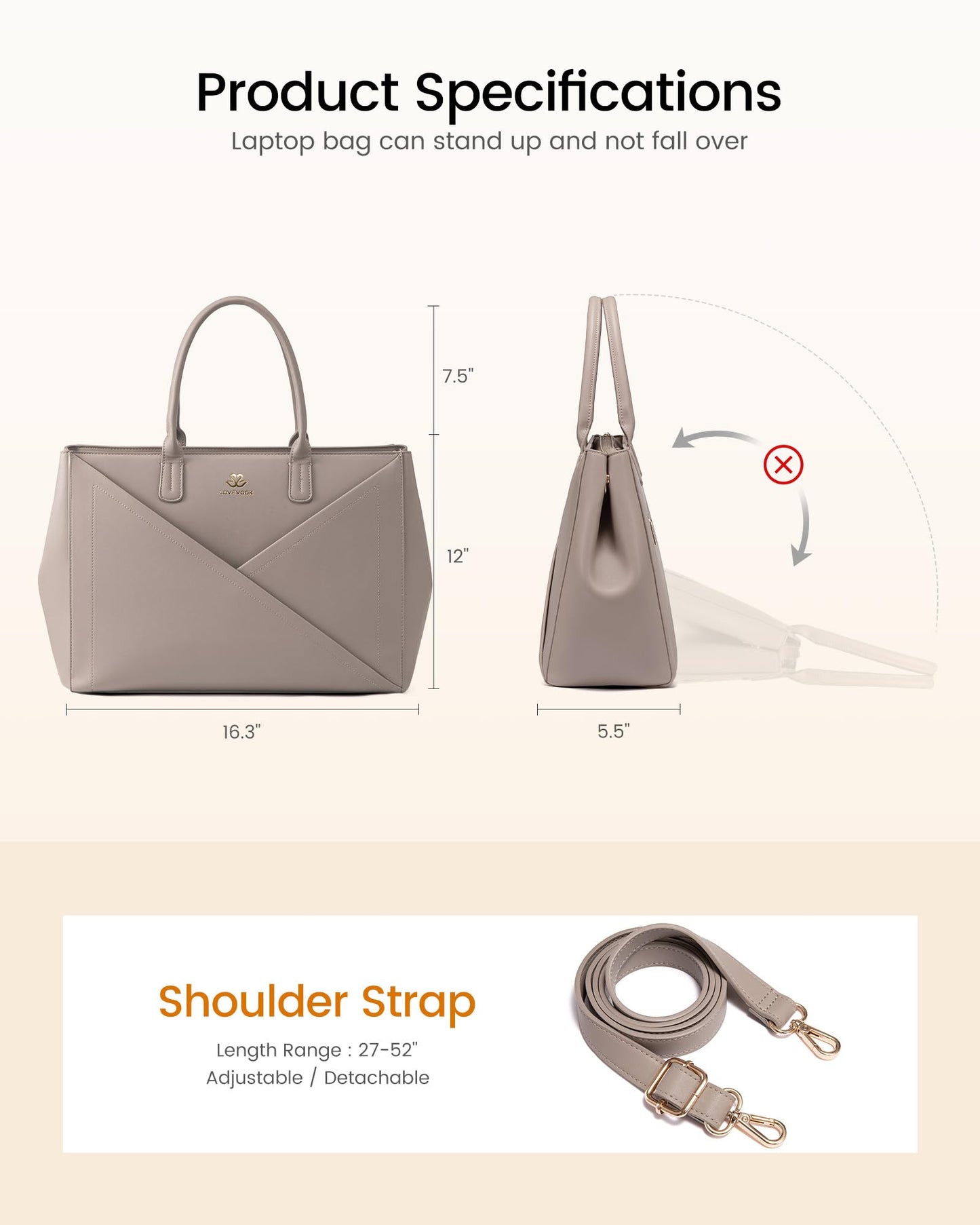 LOVEVOOK Laptop Tote Bag for Women with Large Cup Holder, 16 Inch PU Leather Work Bag Teacher Tote Bag, Waterproof Computer Bags Business Office Briefcase Handbag