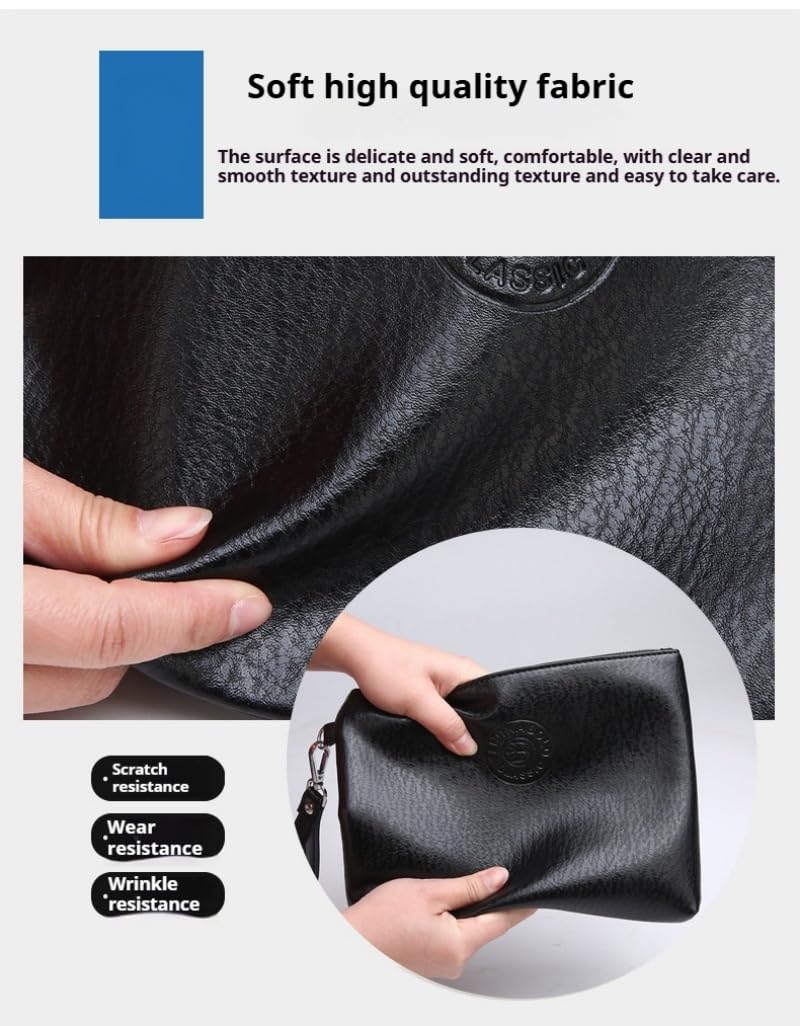 Mens Clutch Bag Man Purse Handbag 9.5 inches Large Hand Bag Big Clutch Wallet (Black)