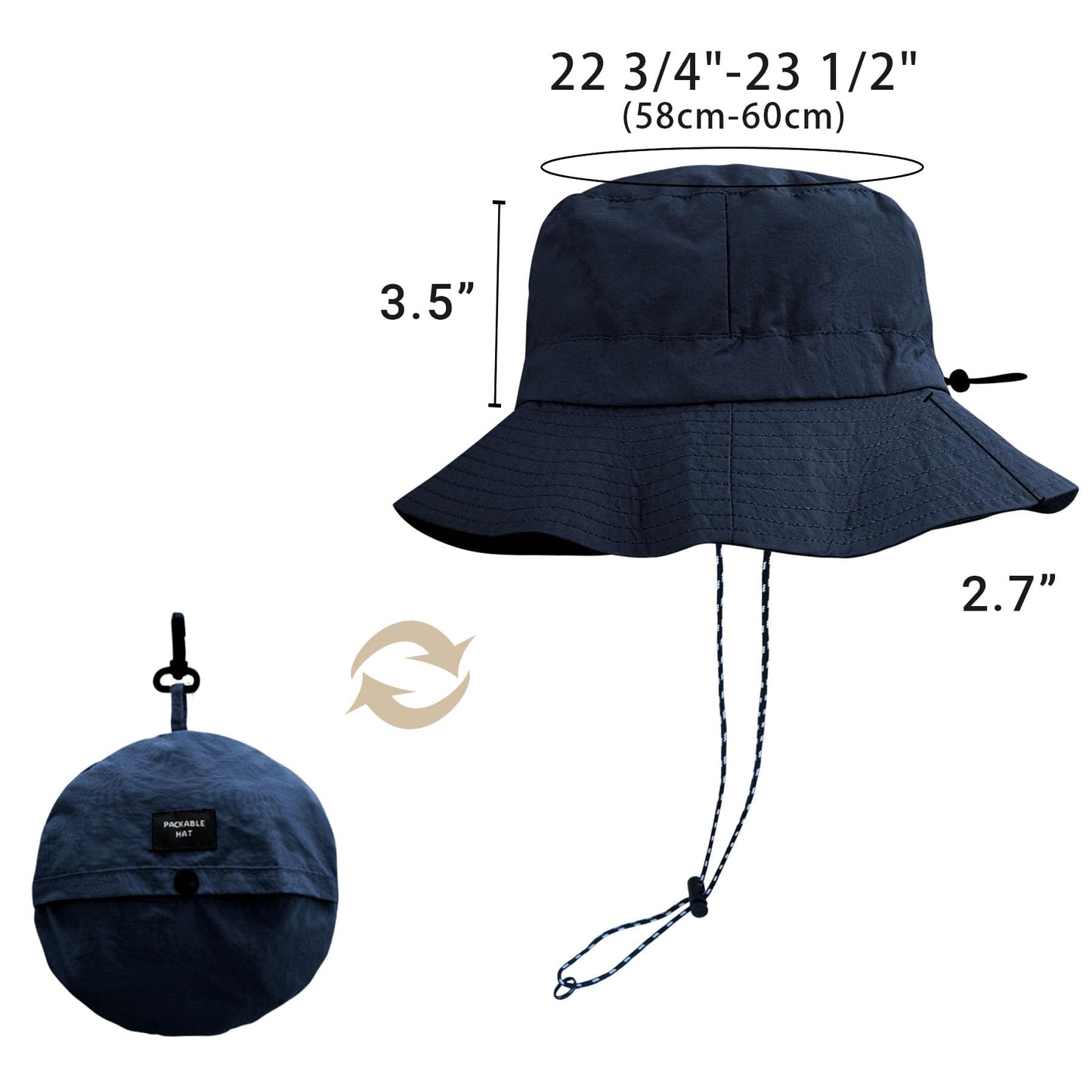 PFFY Packable Sun Bucket Hat for Men UV Protection Sun Hats Waterproof Lightweight Hiking Outdoor Cap Blue (More Loose)