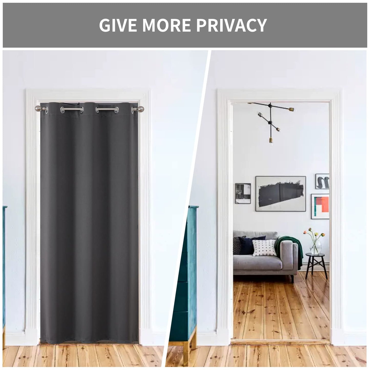 Joydeco Door Curtain for Closet Doors 78 Inches Long 1 Panel, Blackout Doorway Curtain for Open Closet Bedroom, Room Divider for Privacy (Grey, 40Wx78L)
