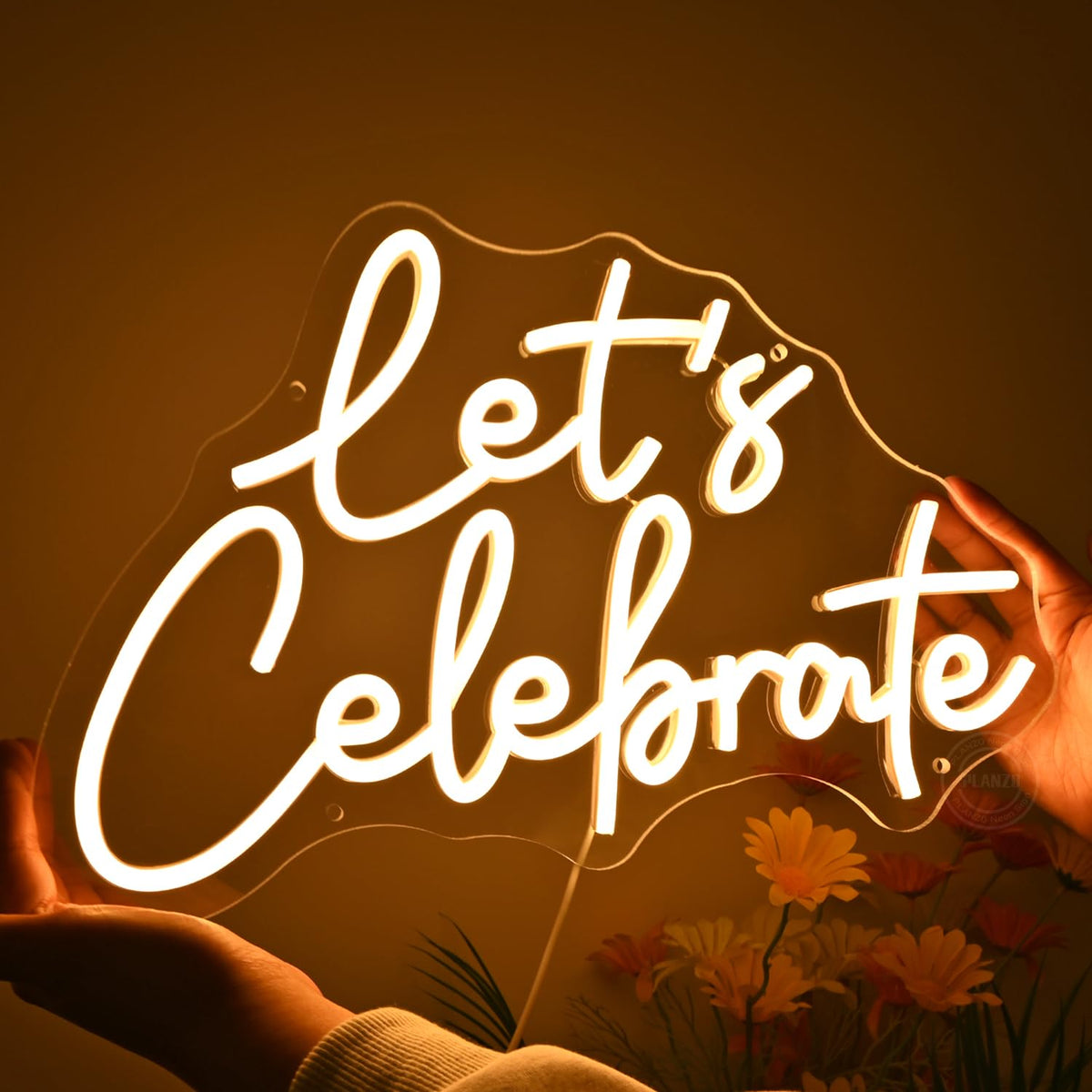 Planzo Let's Celebrate Led Neon Sign Light Wedding Gratuation Birthday Party Wall Sign Decor BackdropBedroom Bar Thanksgiving Christmas Banner USB 15.75" x 10.16"