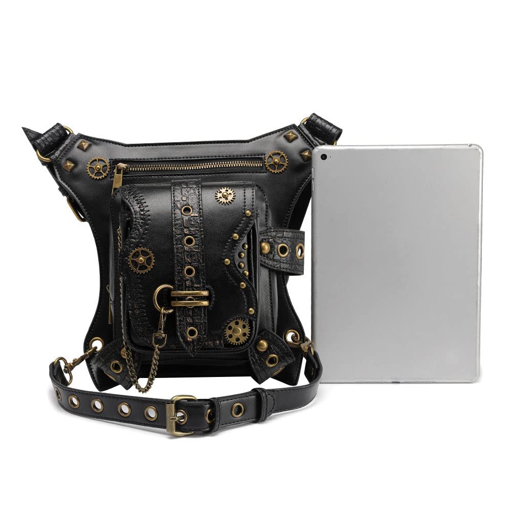 Waist Bag Fanny Pack Motorcycle Drop Leg Bag Thigh Hip Pouch Messenger Leather Crossbody Shoulder Purse Wallet Pocket (Black 172)