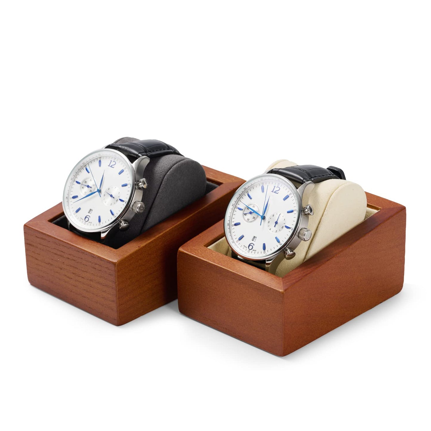 Papten Solid Wood Watch Box Holder Single Watch Travel Case for Men and Women With Microfiber Pillow (Grey)