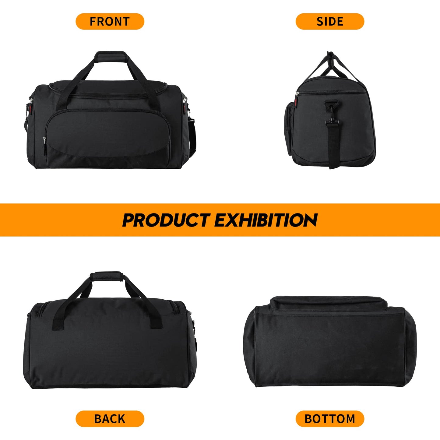 Gym Bag for Men - 55L Black Durable Large Duffle Bag for Travel, Workout, Fitness & Sport