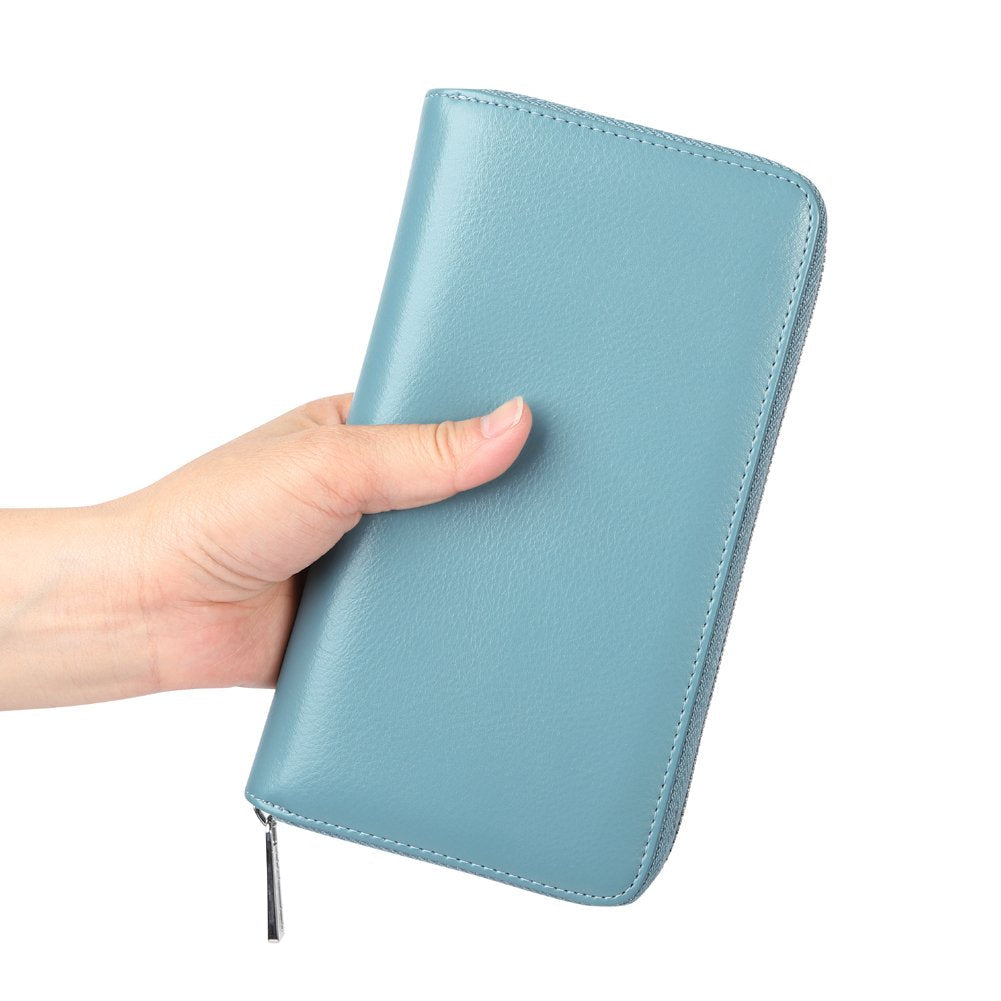Cynure Women 36 Slots RFID Blocking Card Holder Large Long Leather Zipper Organizer Accordion Wallet,Sky Blue