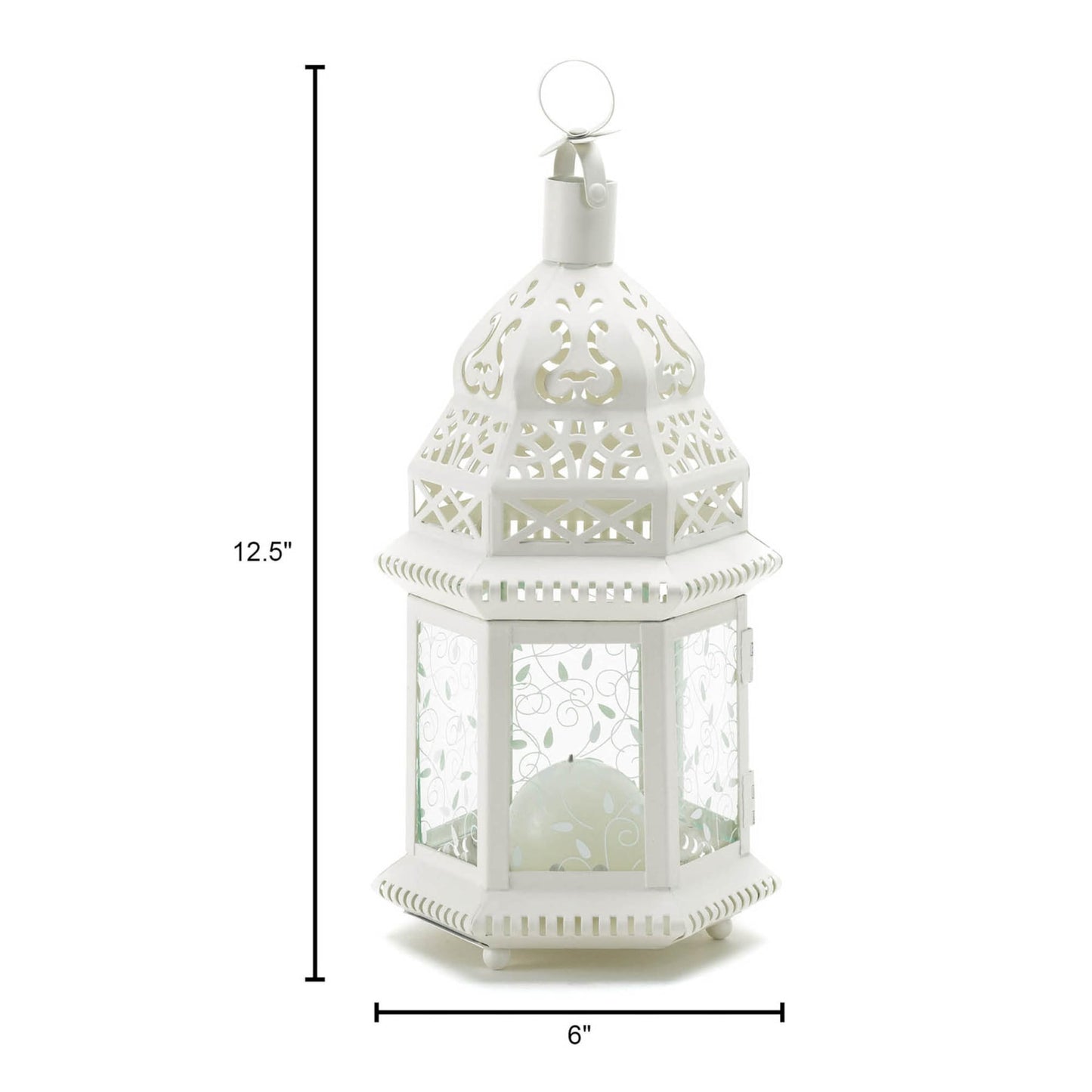 Accent Plus Christmas Decorations Indoor Lantern Decorative Outdoor Christmas Decorations Candle Lantern Moroccan Candle Holders Metal Hanging Lantern, White 6 X 5 X 12 Inches