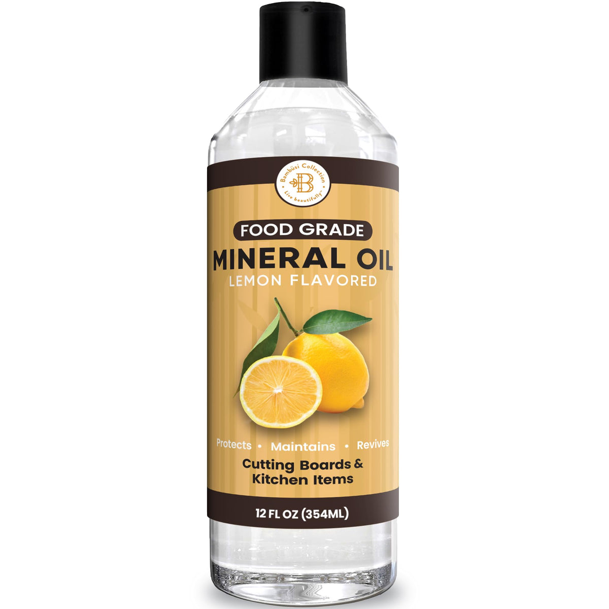 Food Grade Mineral Oil for Cutting Boards - 12 oz Lemon Enriched Butcher Block Oil & Wood Conditioner for Bamboo, Teak, Utensils, Marble, Soapstone, Restores & Protects, Made in USA