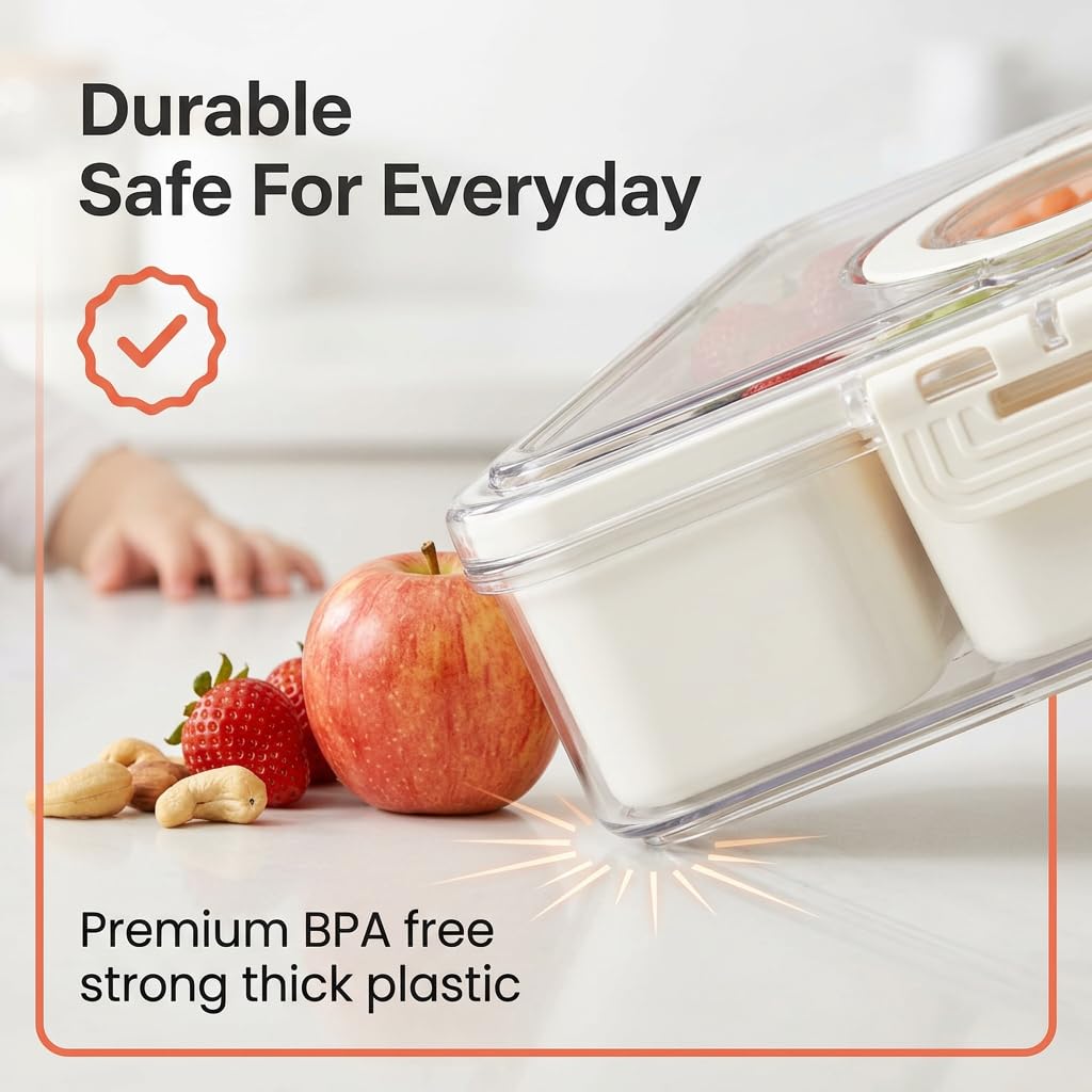 Tidy Club Dishwasher Safe Snackle Box 8 Removable Compartments - Premium PCTG Plastic - Divided Serving Tray with Lid and Handle - Beach Snack Containers - BPA Free - Airplane Snack Container