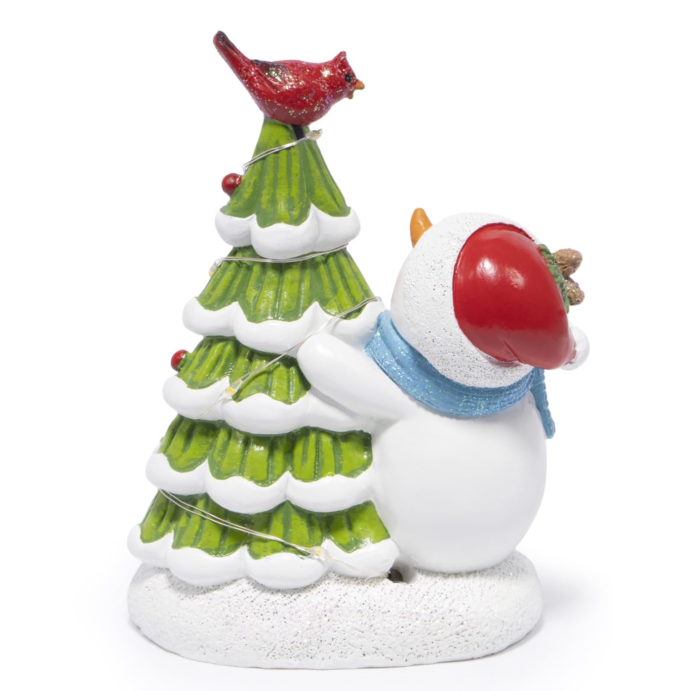 Hodao Christmas Tree Figurine Decorations — Lighted Hand-Painted Resin Snowman with Cardinal, Tabletop Decor for Family or Friends | Mantel, Shelf, Living Room Display