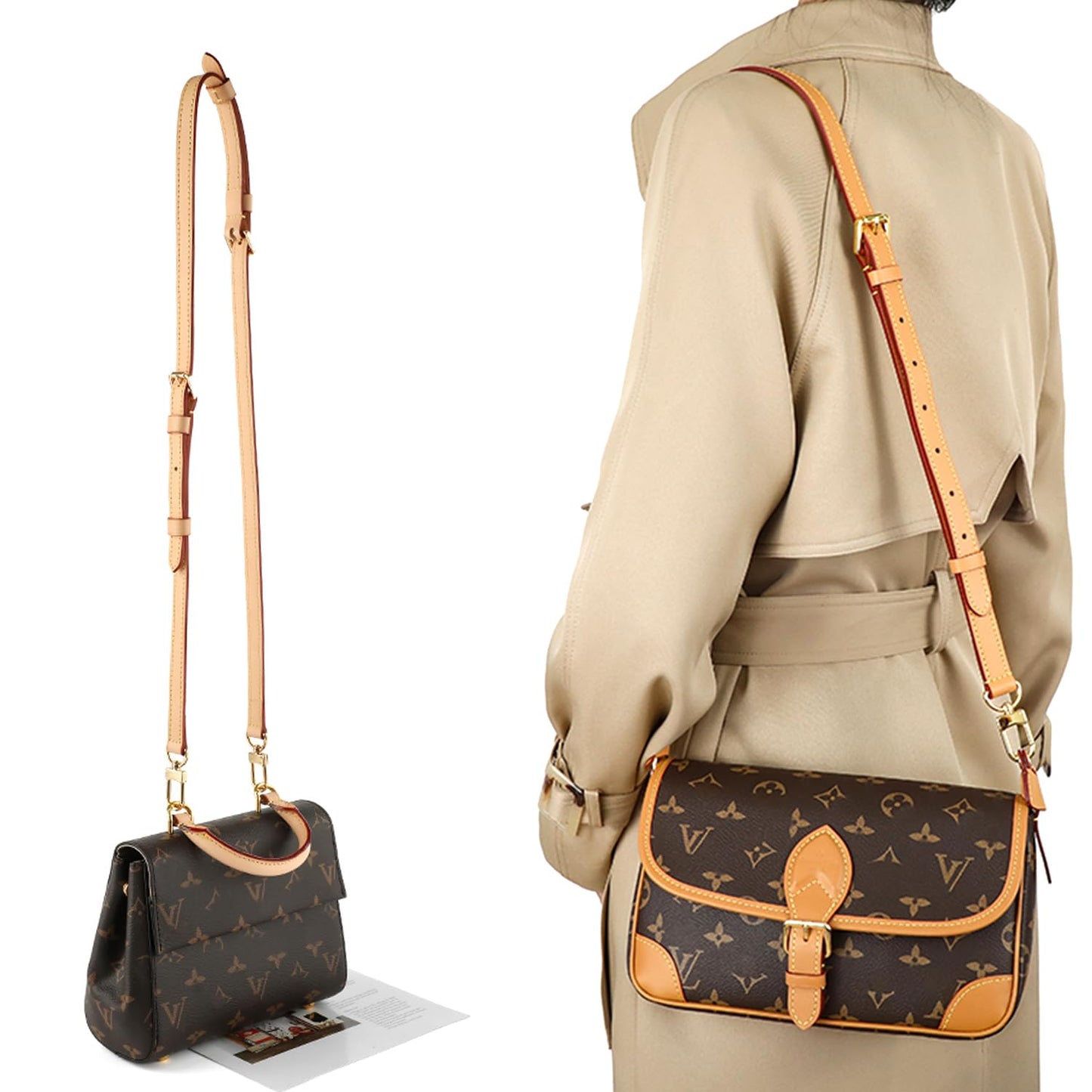 BEUDW Vachetta Leather Crossbody Strap for SPEEDY L V Handbag Replacement Shoulder Strap