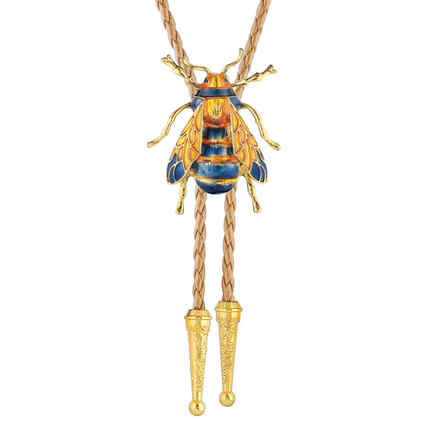 GelConnie Gold Bolo Tie 3D Bee Western Ties for Men Bolo Handmade Bumblebee Bolo Tie Western Cowboy Leather Necktie Adjustable