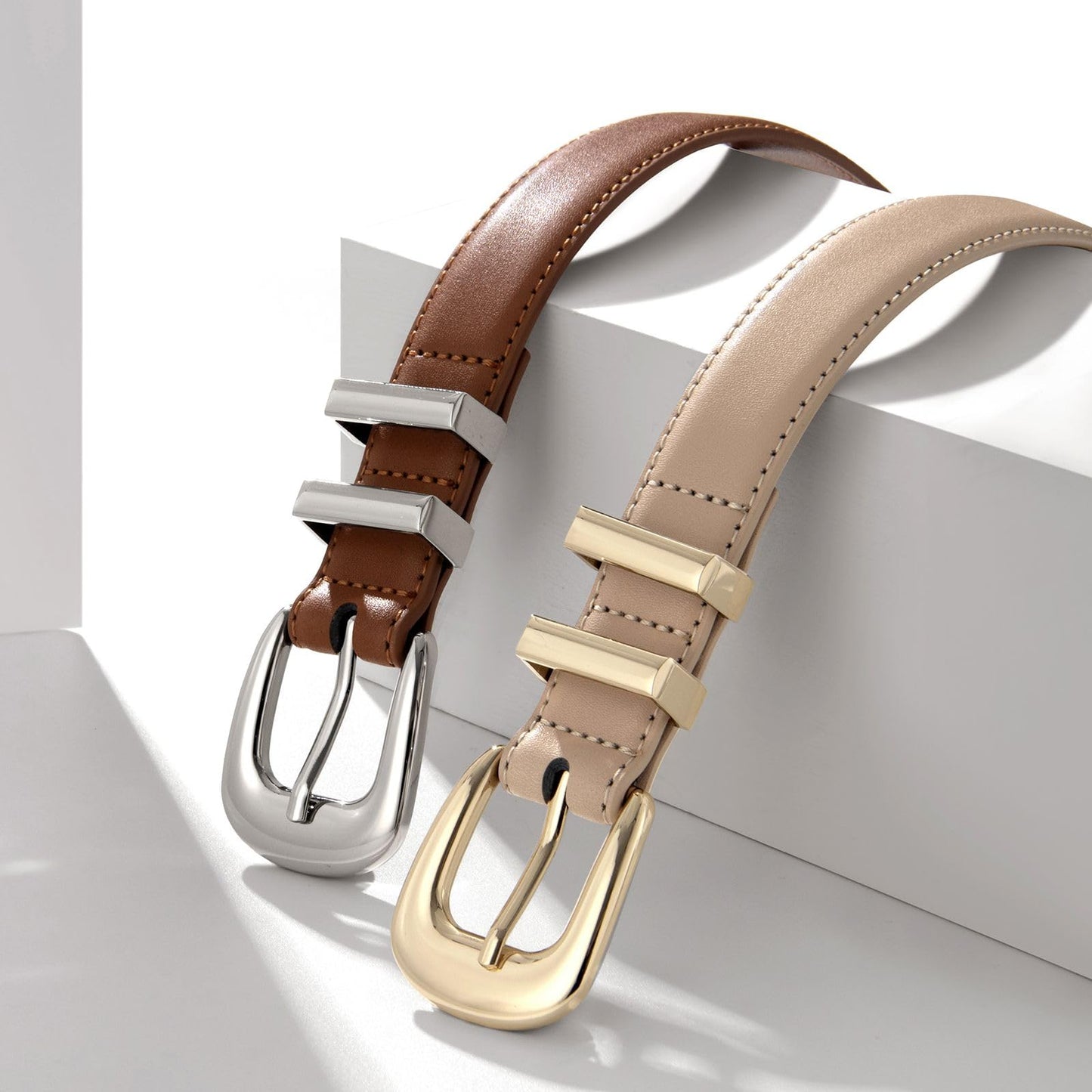 YooAi Womens Belt Fashion Leather Wais Belt for Jeans Pants Dresses with Gold Buckle Khaki 100 S
