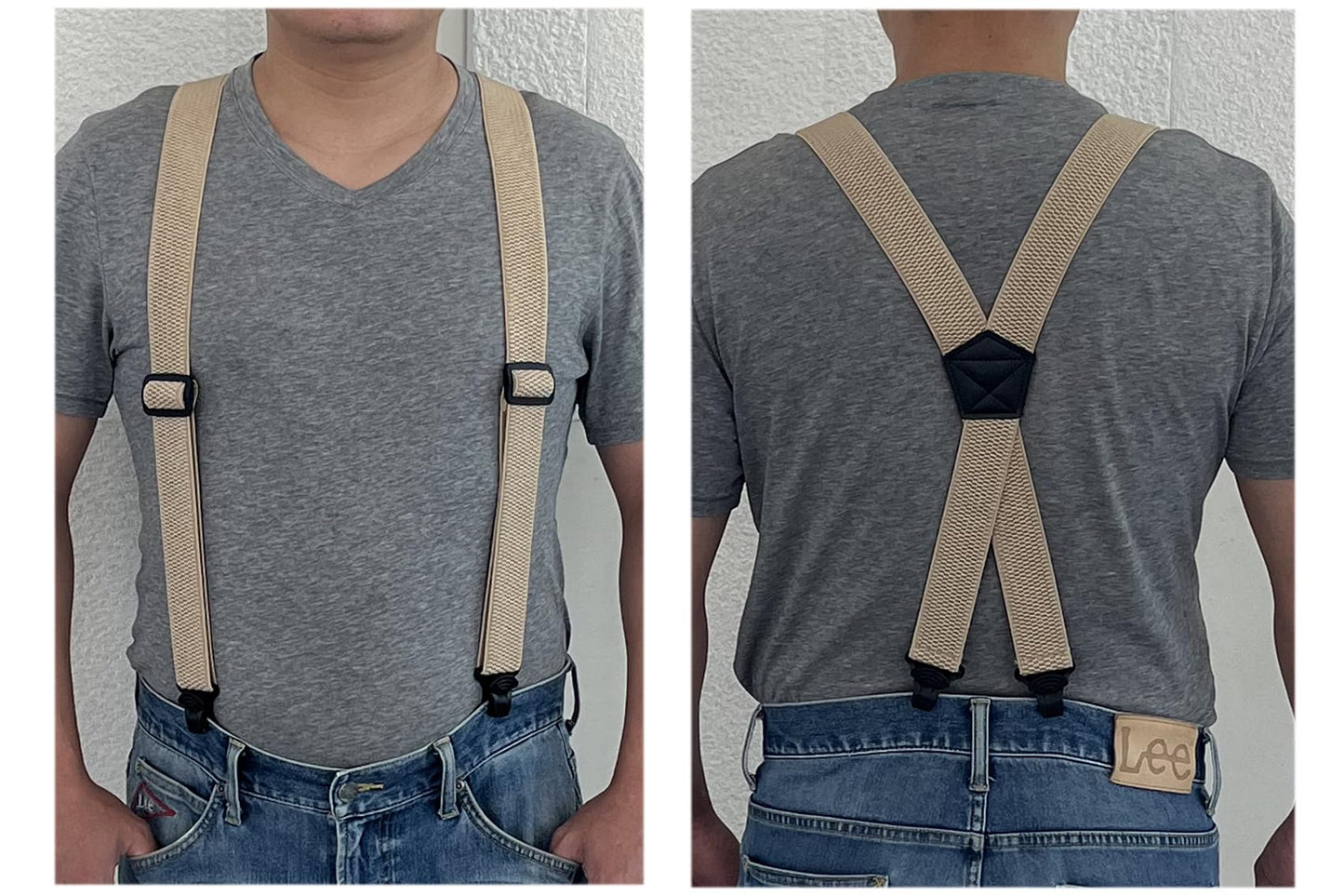 ZEAIFROOG Heavy Duty Suspenders for Men With Strong Plastic Clips Security Check Friendly.X-Shaped 1.5" Wide Khaki Men's Suspenders for Jeans or Pants