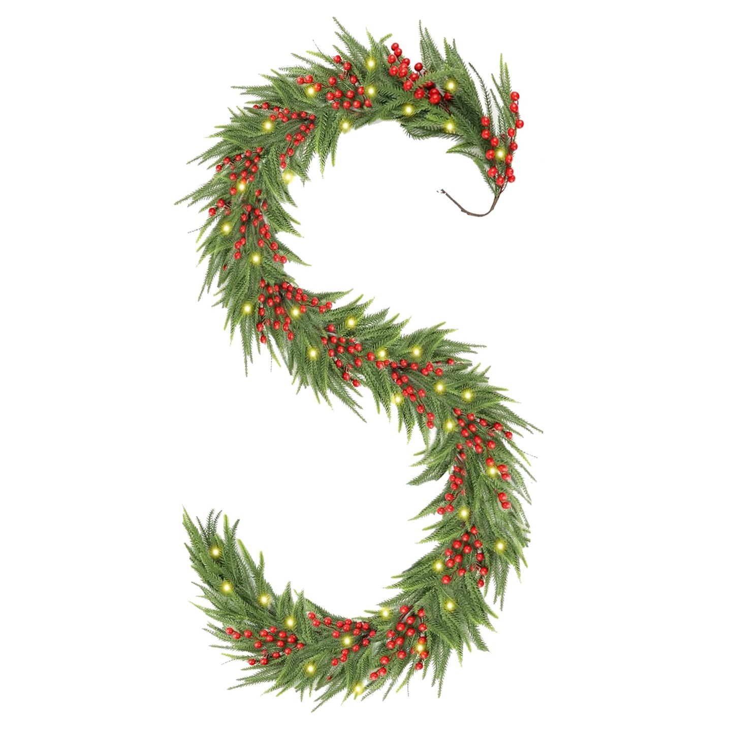 Christmas Norfolk Pine Garland,Real Touch Faux Winter Greenery Garland with Light for Stairs Table Fireplace Backdrop Wall,Christmas Holiday Seasonal Winter Decor (9ft)