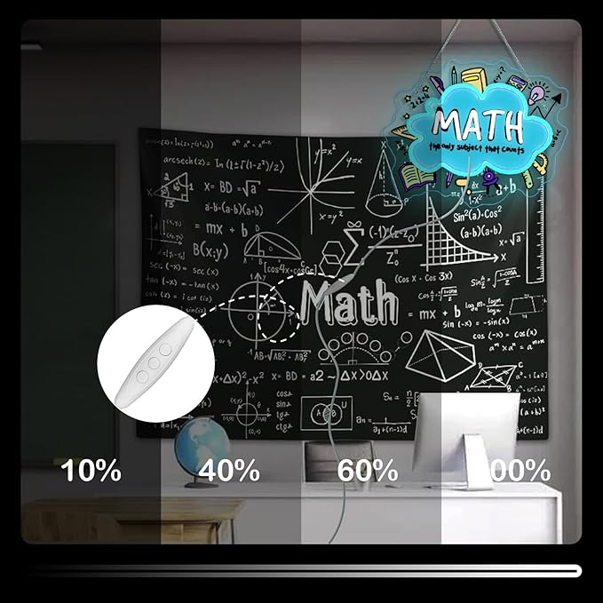 Horseneon Math Neon Sign Educational LED Wall Decor for Classrooms, Study Rooms & Math Teacher Gifts, USB-Powered with Adjustable Brightness, Scientific-Themed Lighting