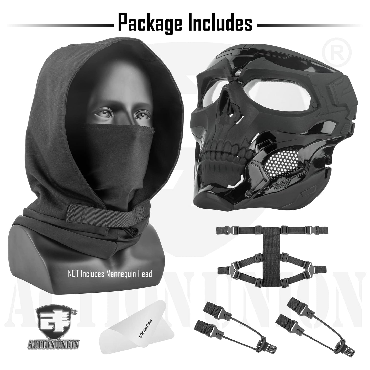 ACTIONUNION Airsoft Mask Full Face Skull Balaclava Face Mask Men Skeleton Mask Tactical Protective Paintball Mask Halloween Cosplay Costume
