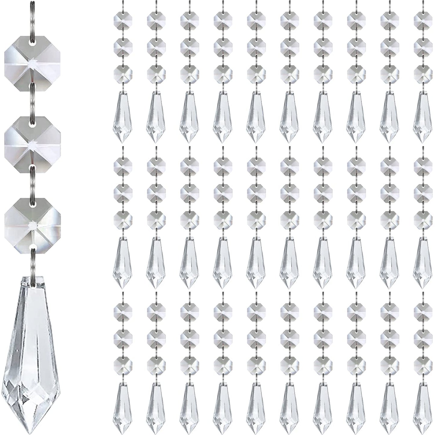 Jishi 30pk Crystal Ornaments for Christmas Tree Decorations, Acrylic Hanging Crystals for Centerpieces Home Decor, Clear Plastic Icicle Prism Drop Pendant w/Crystal Beads for Chandelier Party Supplies