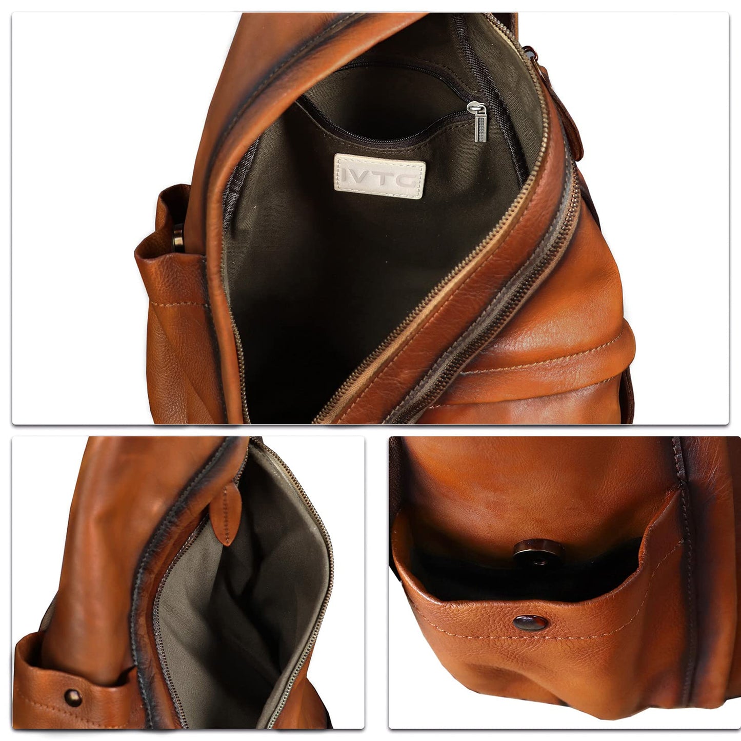 Genuine Leather Sling Bag for Men and Women Vintage Sling Backpack Shoulder Crossbody Bag Chest Bag for Ipad (Brown)