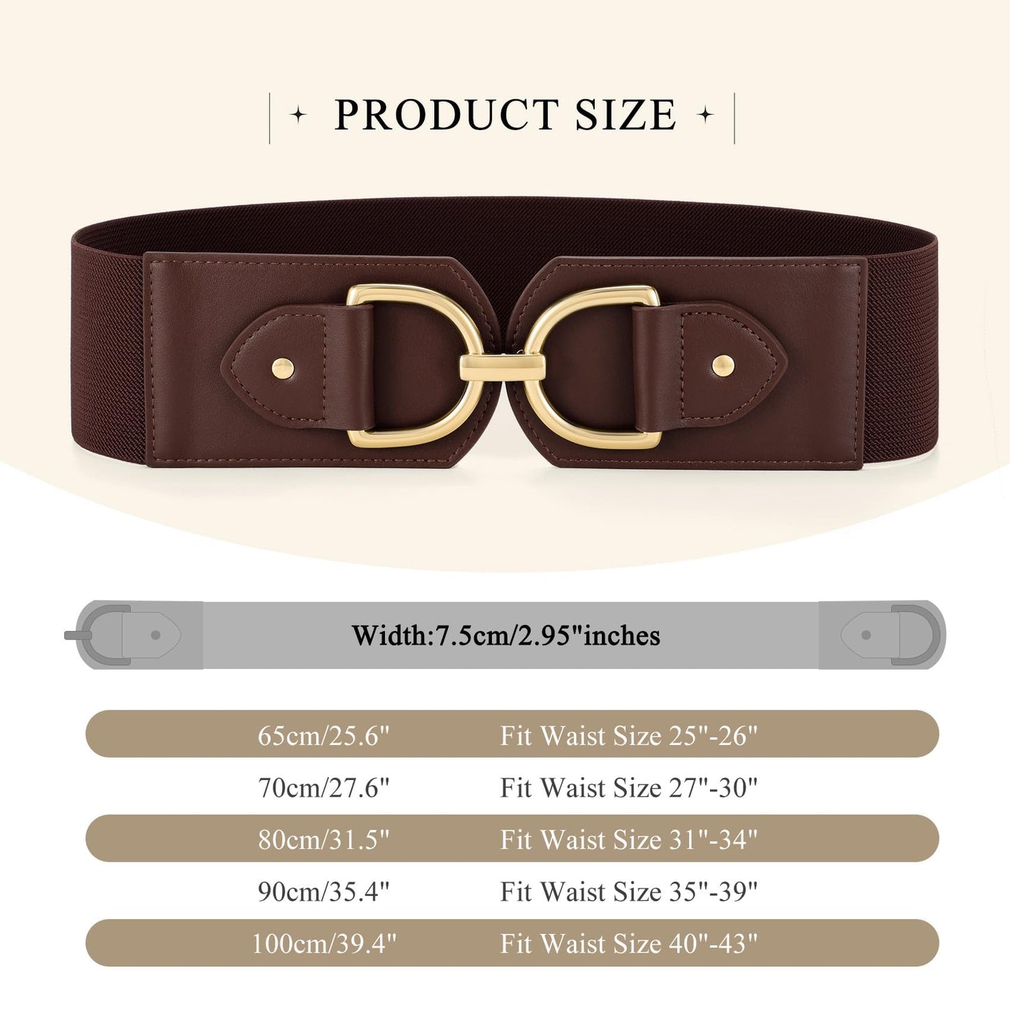 Wide Belts for Women Fashion Elastic Belt for Dresses Vintage Waist Belt Ladies Stretchy Belt Gold Buckle,Coffee 35"