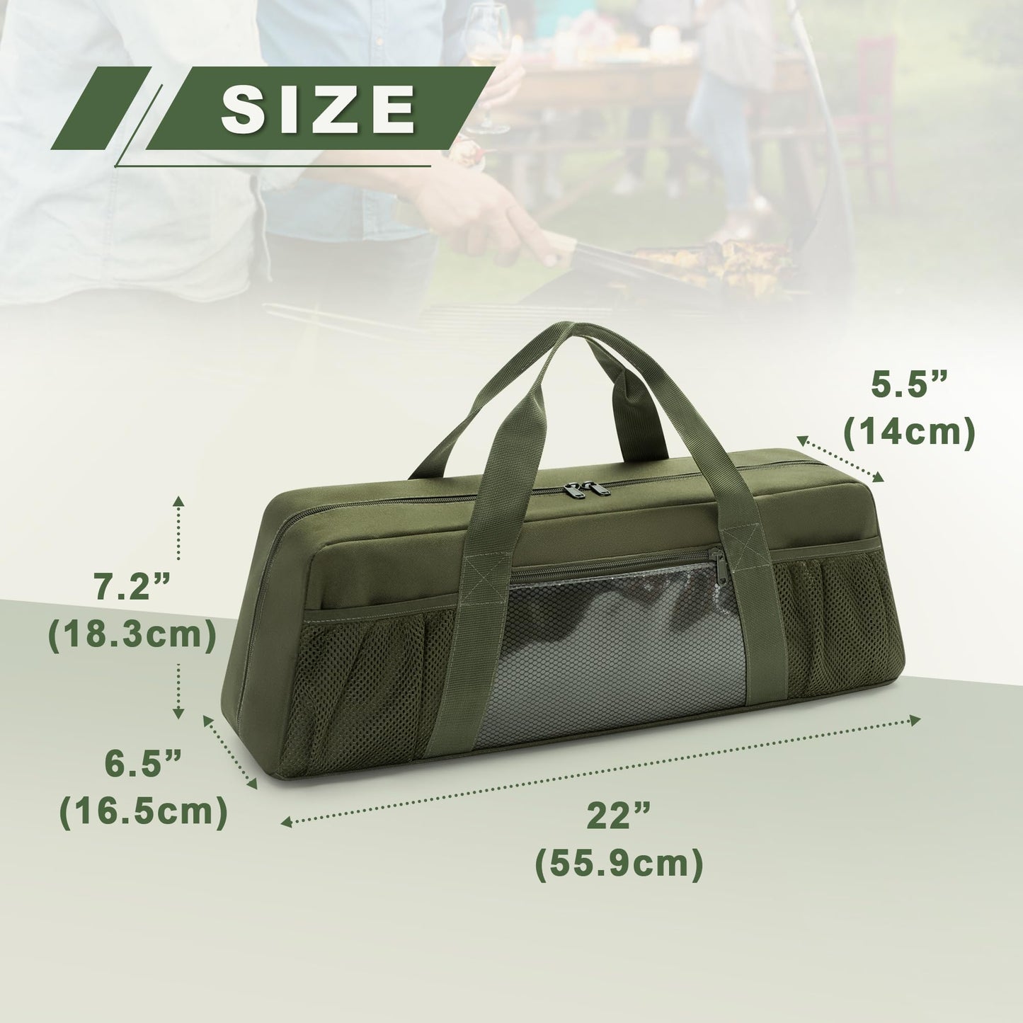 HODRANT Grill Tool Storage Bag, Outdoor BBQ Utensil Holder for Barbecue Tool up to 22", Large Grill Utensil Storage Caddy with Pockets, BBQ Accessories Case Container for Camping, Bag Only, Green