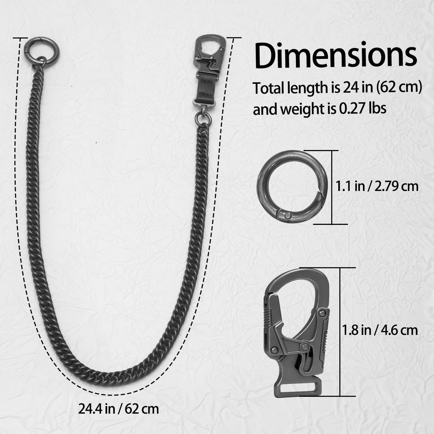 Ahiller Men's Punk Style Wallet Chains, 25" Lightweight Long Stainless Steel Keychain with Double Lock Carabiner, Anti-Loss Design for Jeans, Pants & Handbag (YK-Gunmetal)
