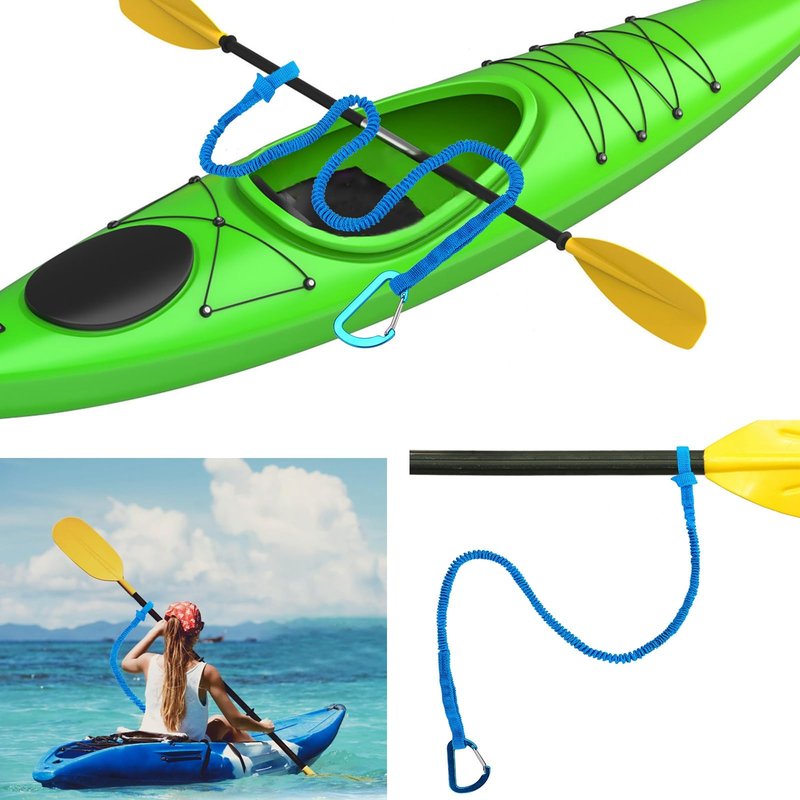 MOOCY Kayak Paddle Leash, 3-7 ft Stretchable Strap Lanyard for SUP, Canoeing, Fishing Accessories - Secure Bungee Rod Holder Tether(Green, 4 Pack)