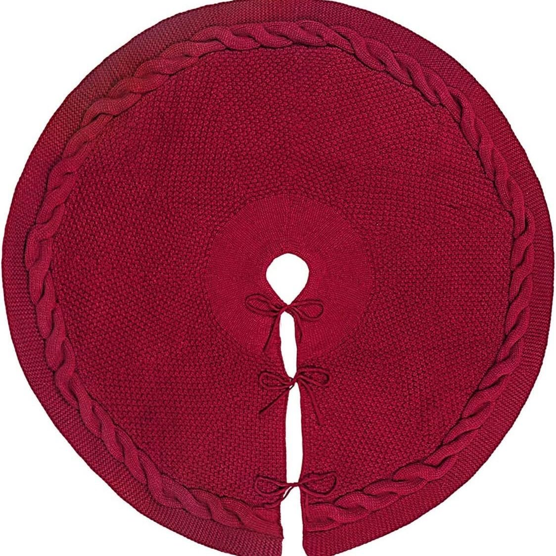 48 Inch Dark Red Knitted Christmas Maroon Tree Skirt, Large Xmas Tree Skirts Round Base Skirt for Holiday Party Decoration Ornament Supplies,for 6-8FT Tree Christmas Treer Burgundy Tree Skirt (48in)