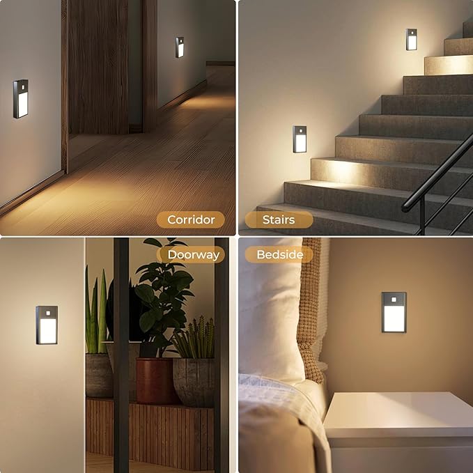 VST Motion Sensor Step Night Light, Rechargeable Battery Powered Led Light with Magnetic Suck Installation for Bedroom Hallway Stair Nursery Kids Room (2.68 inch 3000K 6Pack Black)