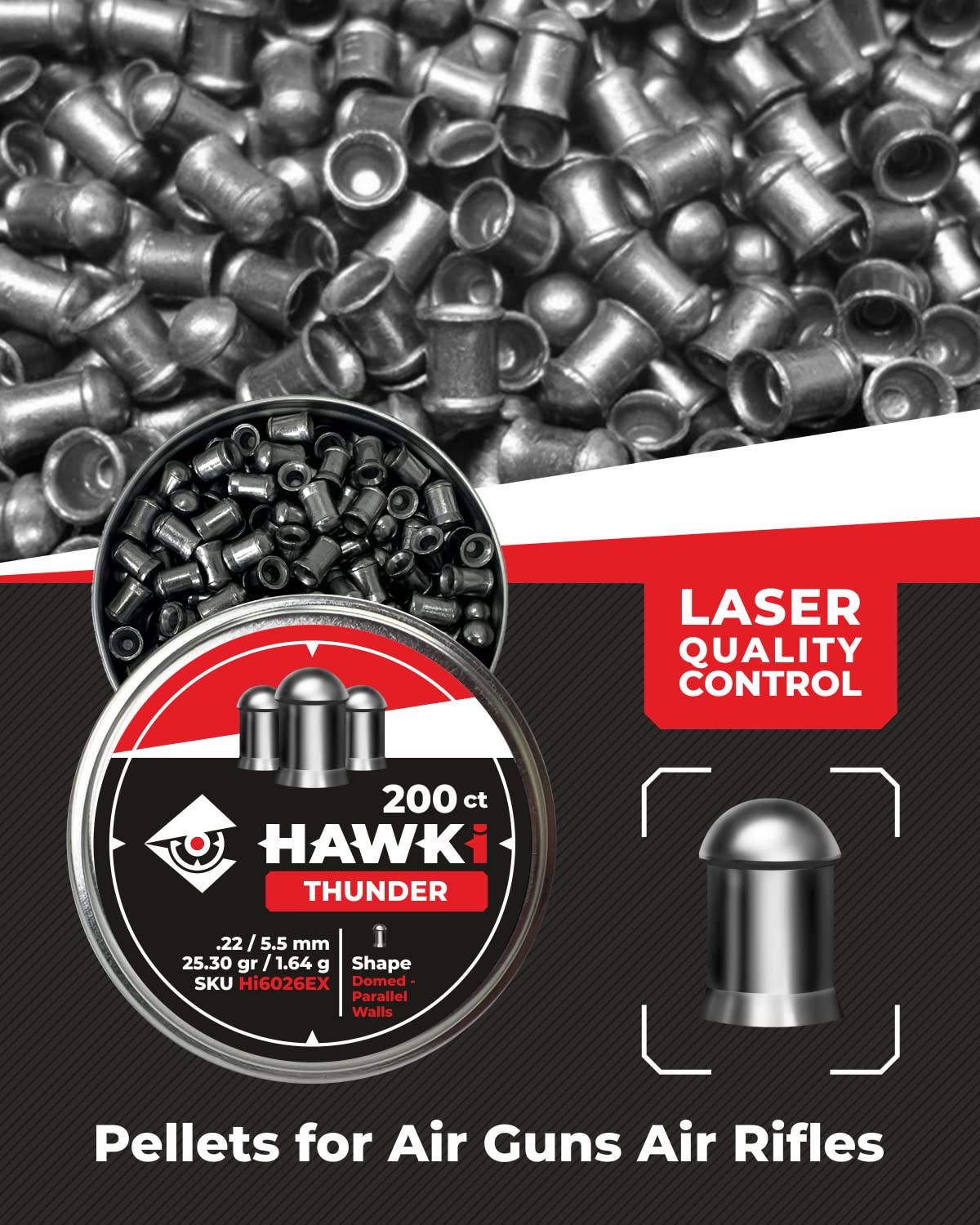 Hawki Airgun Pellets - .22/5.5mm Caliber (16.66 gr/1.08 g) 250 ct Hi7029EX Hollow + Pointed