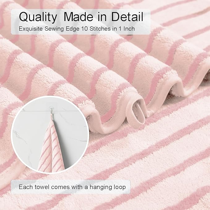 Oliven 8 Pcs Pink Cabana Stripe Large Bath Towels Set Oversized Bath Sheet-2