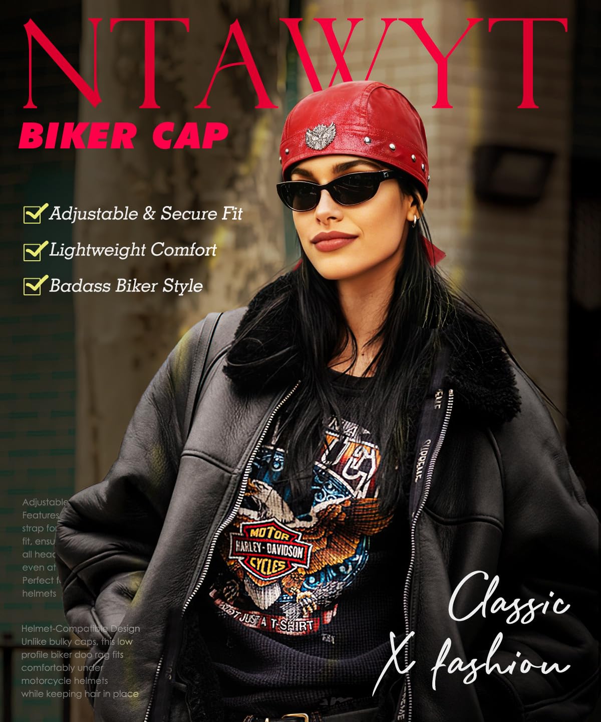Bright Red Leather Skull Cap Adjustable - Soft Punk Biker Cap for Men Women, Classic Motorcycle Skull Cap Leather Biker Hat