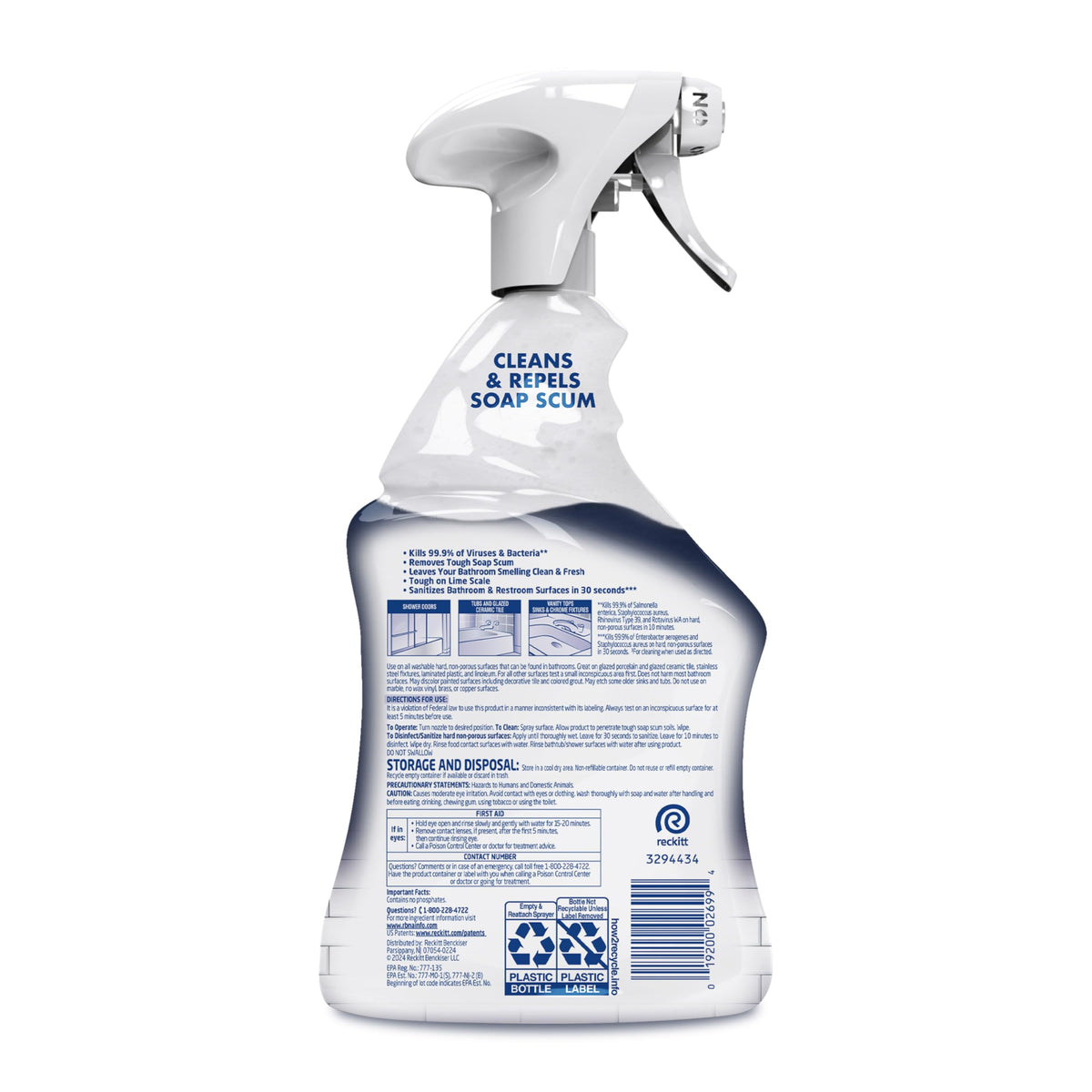 Lysol Power Foaming Bathroom Cleaner, Multipurpose Cleaner for Showers, Bathtubs, Sinks, Disinfectant Spray Kills 99.9% of Germs, Zero Bleach Cleaning Spray, 32 Oz.