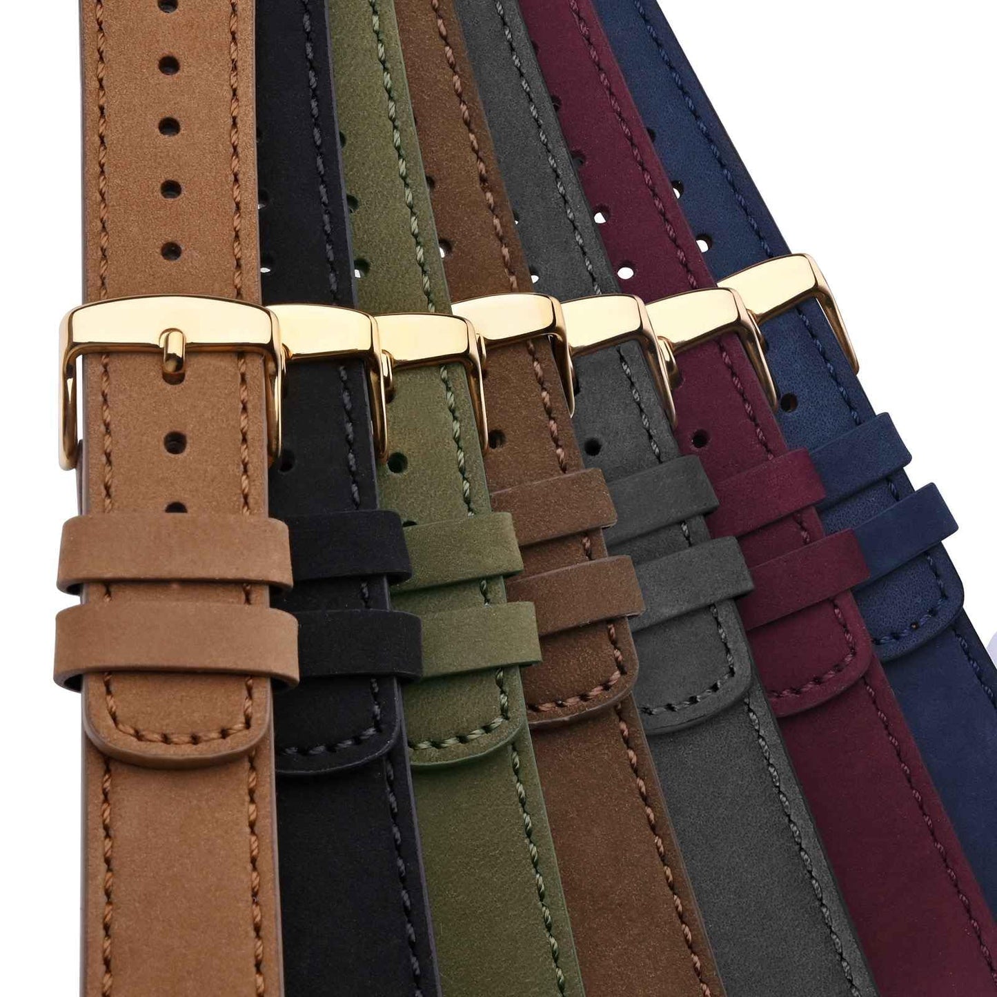 WOCCI 22mm Retro Leather Watch Band for Men and Women, Quick Release Replacement Strap with Golden Buckle (Dark Brown)