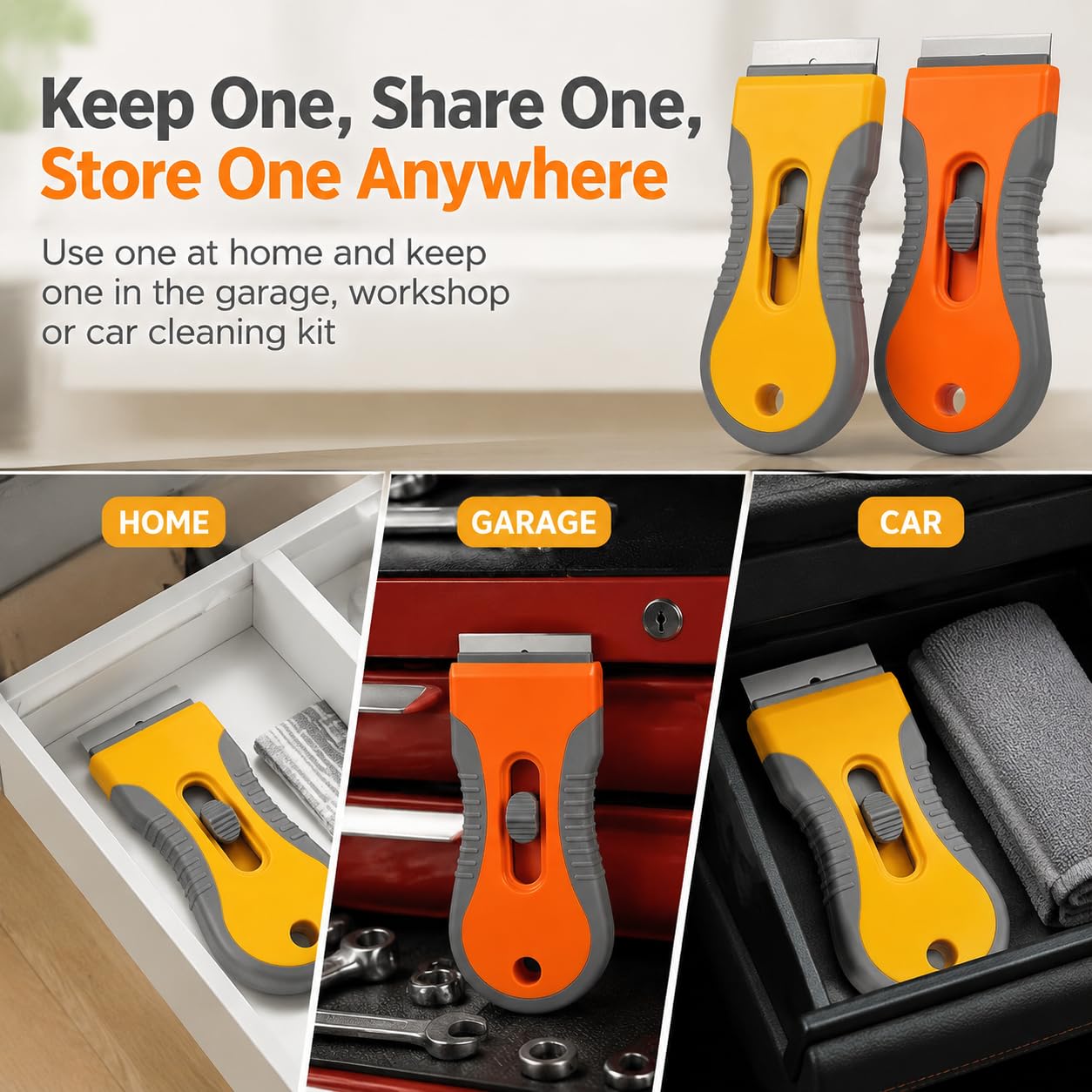 Razor Blade Scraper Set, 2 Safety-Lock Handles + 20 Steel Blades