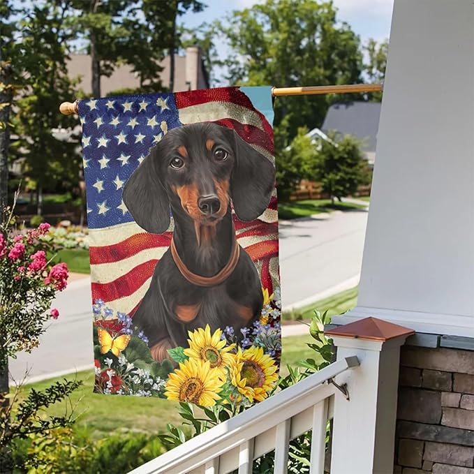 Dachshund American Flag Patriotic Dog Garden Flag Welcome Party Outdoor Outside Decorations Picks Home House Garden Yard Decor 12x18 Inch