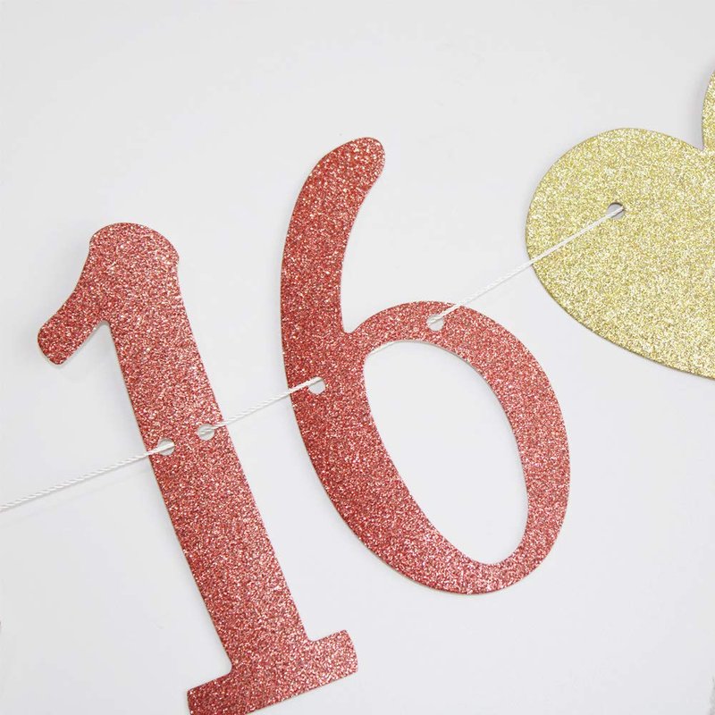 Happy Sweet 16 Banner, 16th Birthday Party Sign, Sweet Sixteen Party Supplies (Pink)