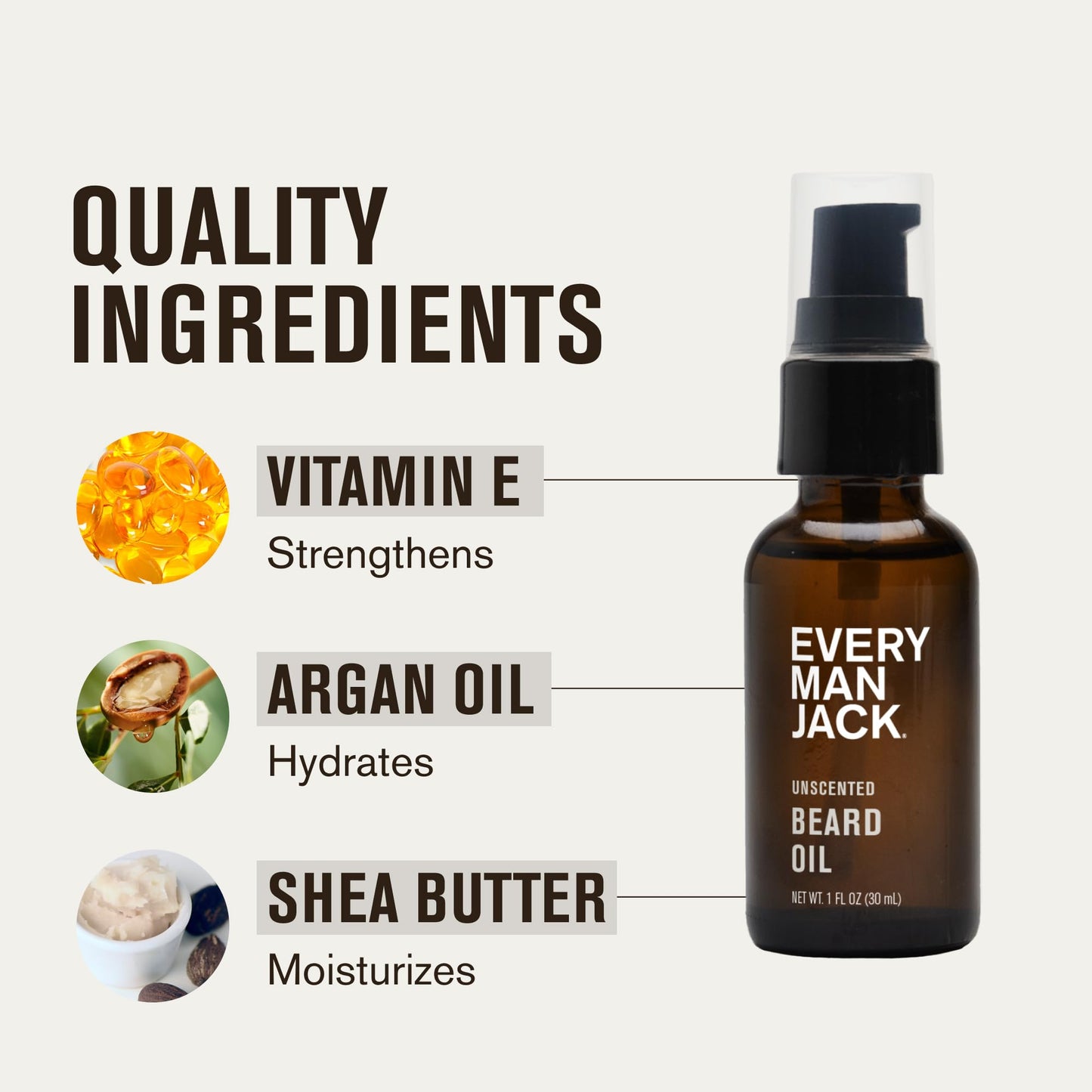 Every Man Jack Men's Beard Oil - Aged Bourbon Fragrance - Deeply Moisturizes and Softens Your Beard and Adds a Natural Shine - Naturally Derived with Shea Butter and Argan Oil - 1 fl oz