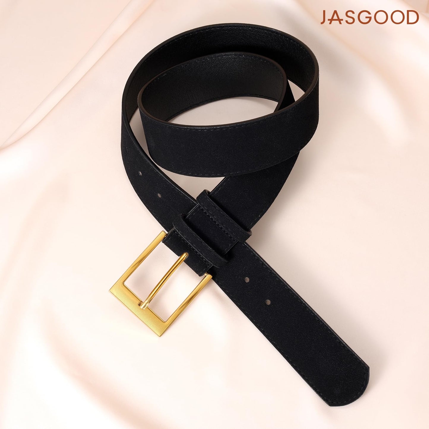 JASGOOD Women Wide Chunky Belt for Dresses Thick Suede Leather Belt with Gold Buckle