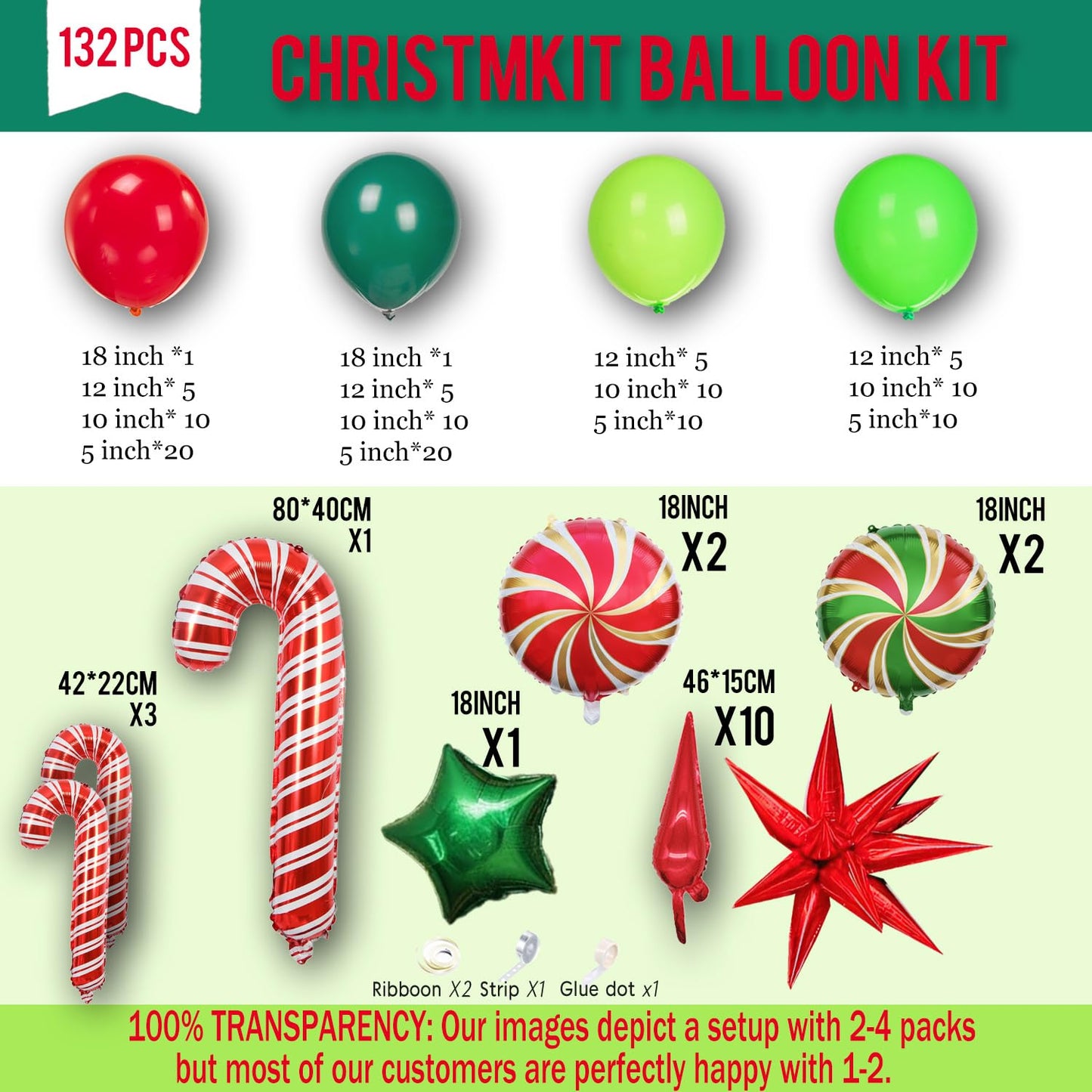 Christmas Party Decorations with Red Green Balloon garland arch Kit & small Candy cane Star Lollipop foil balloons for Kids Naughty Cartoon Birthday friendsmas Xmas Party Decorations (Red Green)