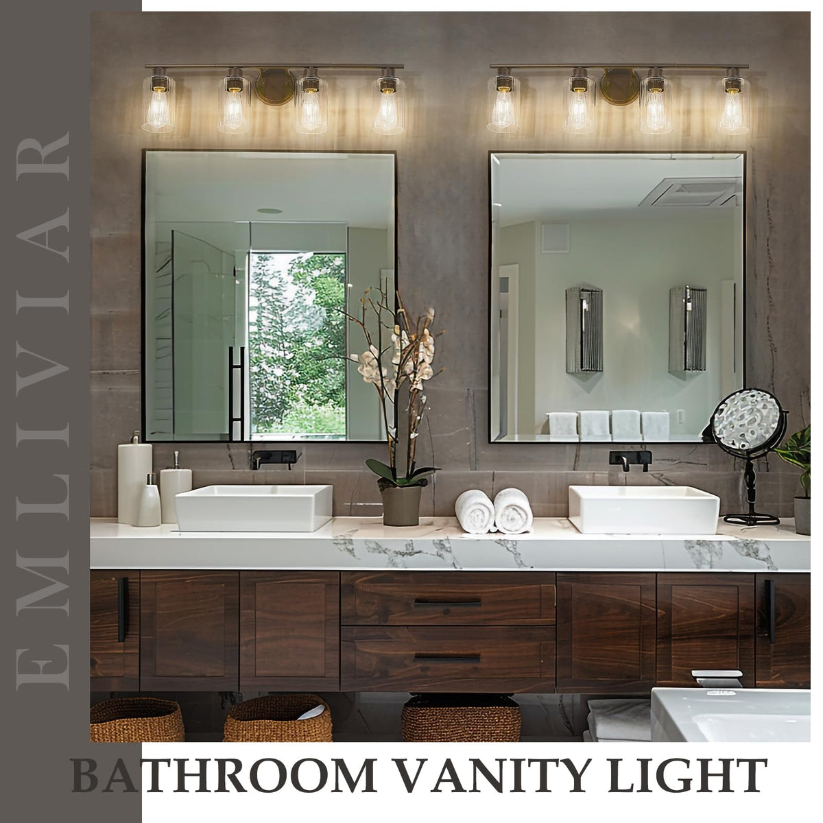 Emliviar 4-Light Vanity Light Fixture, 31 Inch, Fluted Ripple Glass Shade, Oil Rubbed Bronze Finish, Model YE295B