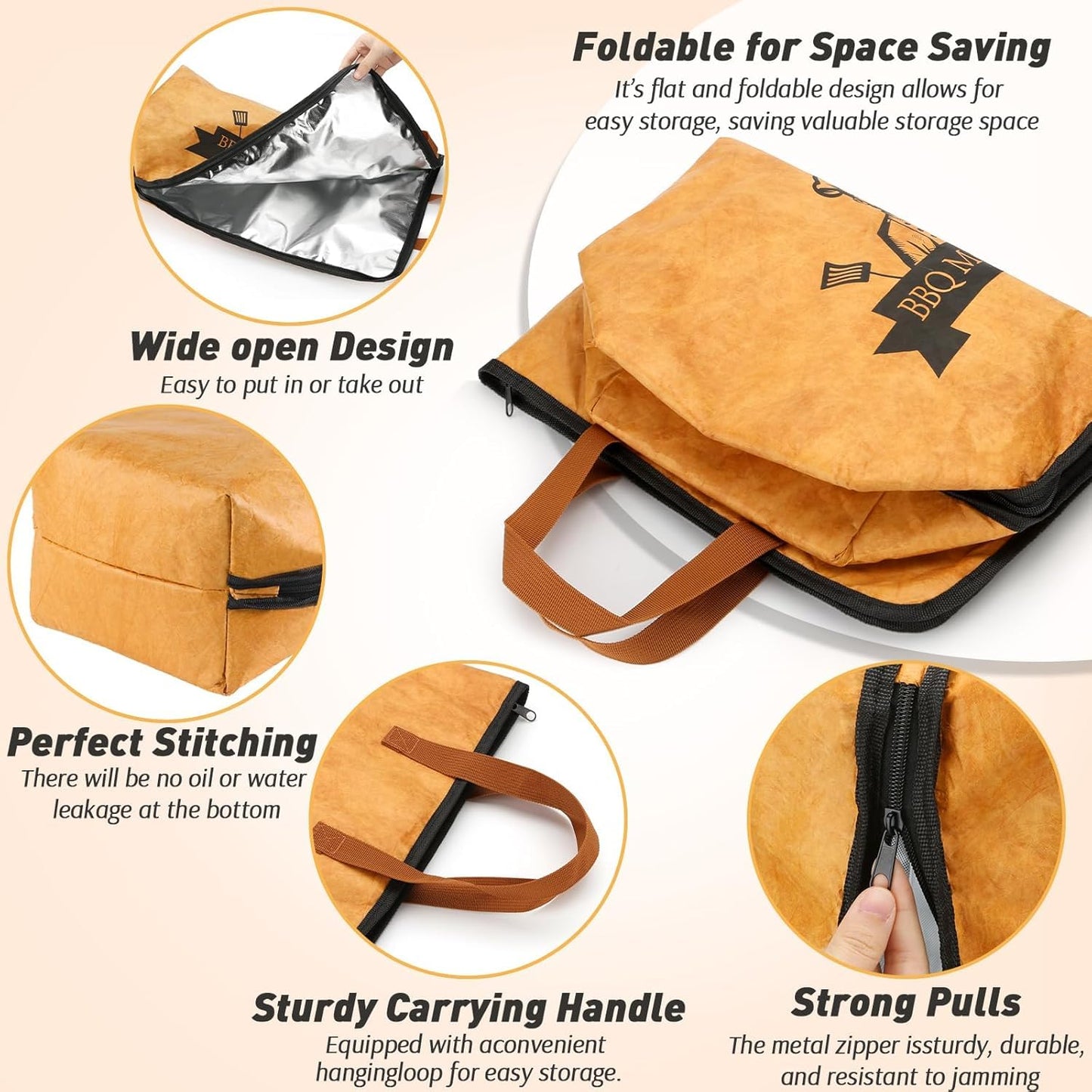 BBQ Blanket for Resting Meat Compatible with Smoker Grill, Reusable Pellet Smoker Meat Insulated Resting Bag with Wide Mouth for Large Brisket/Beef,Gifts for Men Him Dad, Accessories (23 inch)