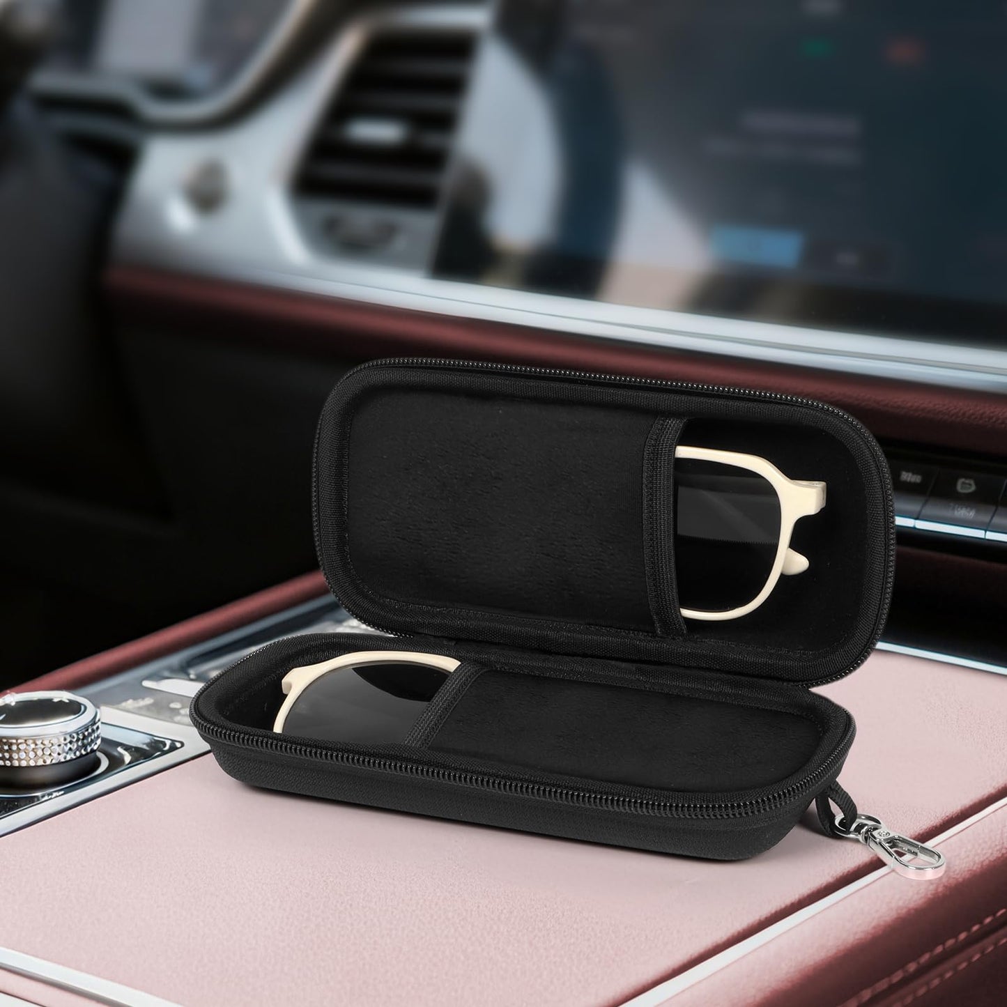Tangoner Double Eyeglasses Case Hard Shell Dual Sunglasses Organizer with Zipper Closure Travel Eyewear Storage for Vehicle holds 2 Pairs of Glasses, Black