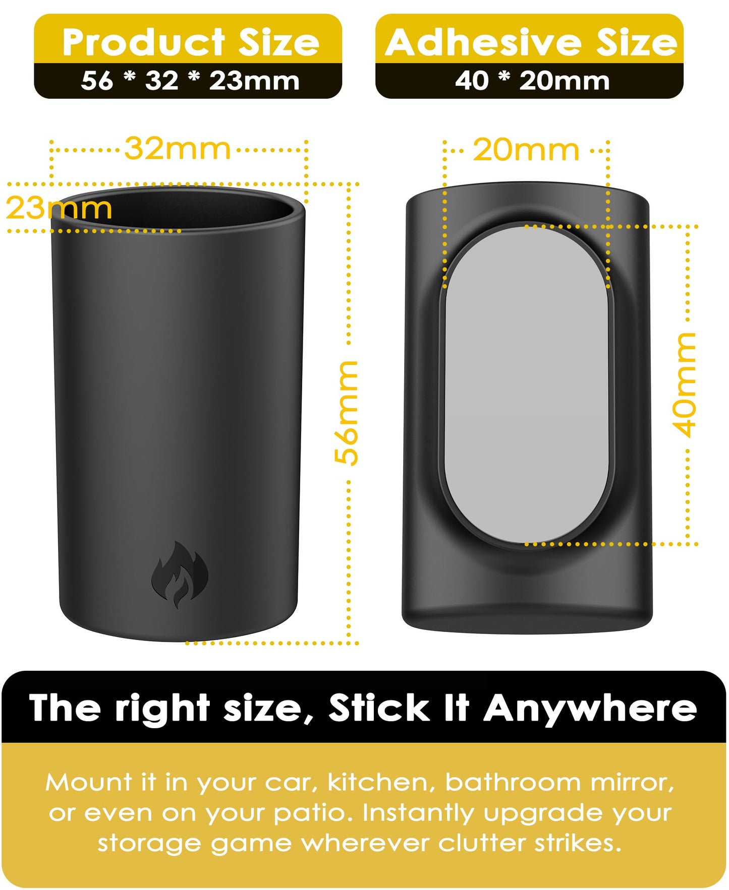Femlotank Silicone Lighter Holder with 3M Adhesive – Multi-Purpose Chapstick Holder for Lip Balm, Keys, Small Essentials – Weatherproof, Strong Hold for Indoor & Outdoor Use 3 Pack Black