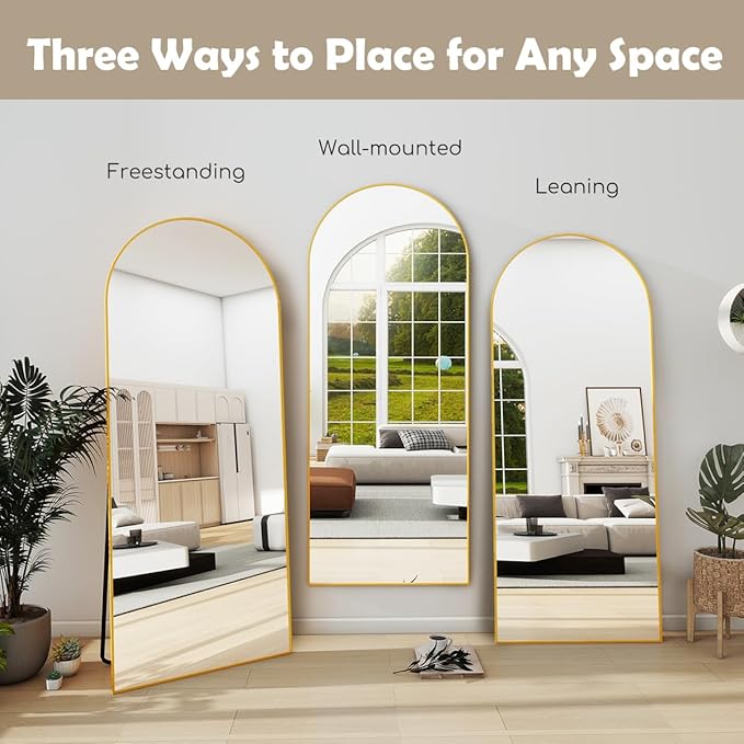 Arched Full Length Mirror, 71"x30" Free Standing Floor Mirror, Modern Full Body Mirrors with Stand, Wall Mirrors with Aluminum Alloy Frame for Bedroom,Living Room, Gold