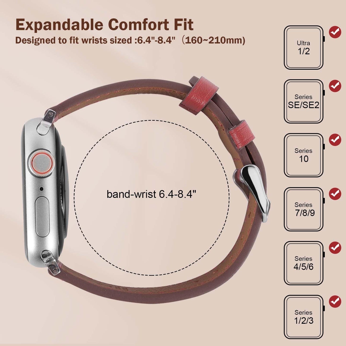 Biggyboom Soft Genuine Leather Bands Compatible with Apple Watch Band 42mm 41mm 40mm 38mm for Women Men, Sweat Wear Resistant Leather Replacement Strap for iWatch Series 11 10 9 8 7 6 SE 5 4 3 2 1