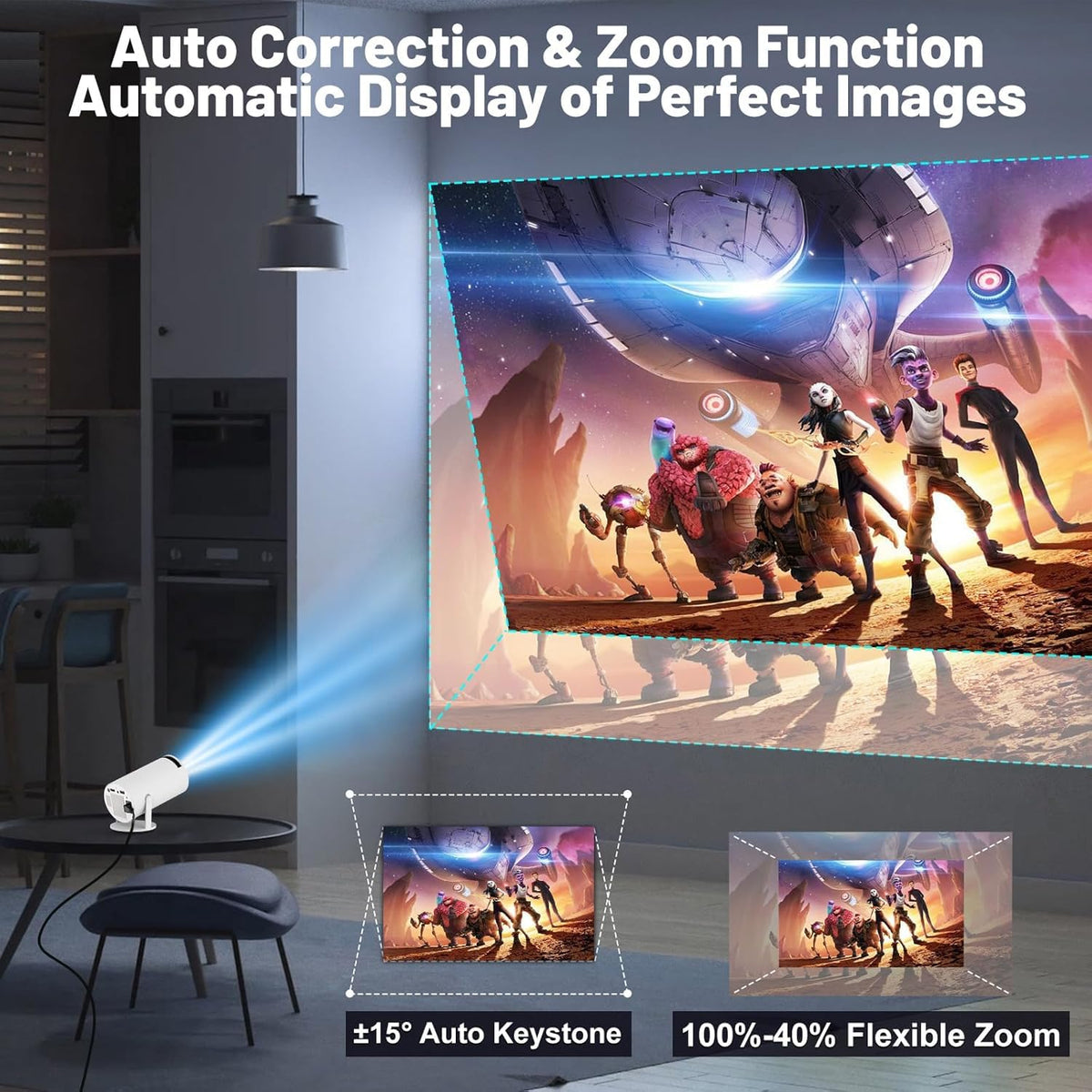 FEARWIKY Mini Projector with 5G WIFI and Bluetooth, 4K 1080P Support Portable Projector 180° Rotatable 130'' Screen Movie Projector Auto Keystone Compatible for Laptop, PC, Smartphone (White), HY300