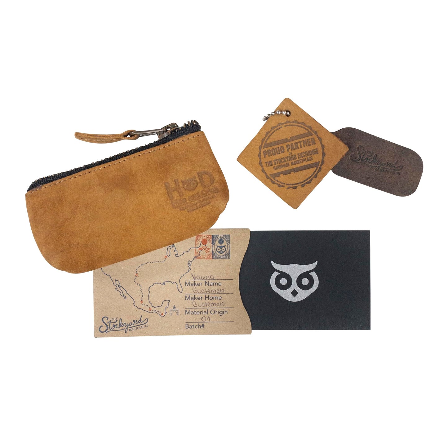 Hide & Drink, Leather Key Holder Pouch, Zippered Coin Bag, Money Purse, Earphone Holder, Charging Cable, Memory Cards Organizer, Vintage Style, Handmade (Old Tobacco)