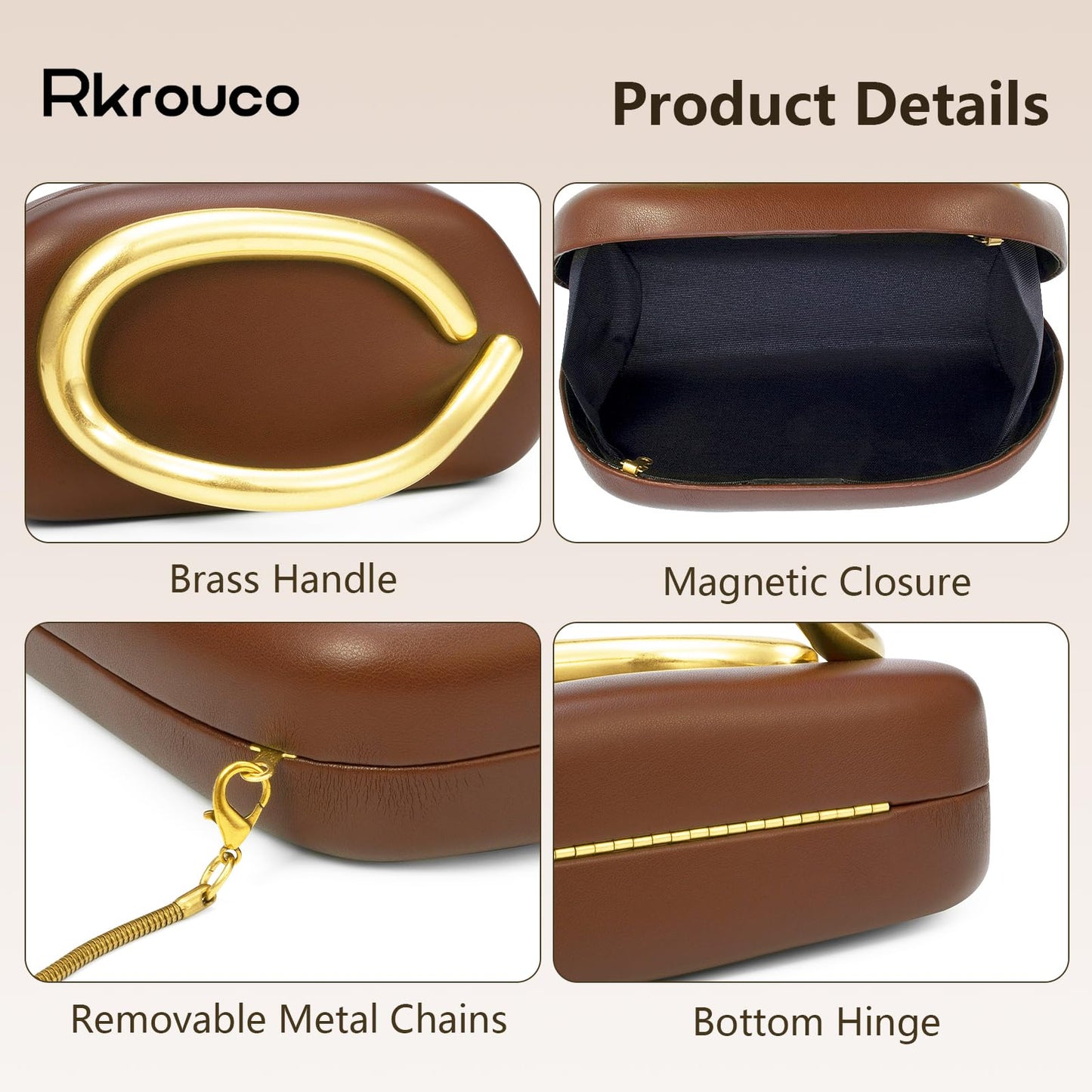 PU Leather Women's Evening Handbags Chocolates Clutch Purse Easy Match with Chain Crossbody Metal Decoration Shoulder Bag (Coffee)